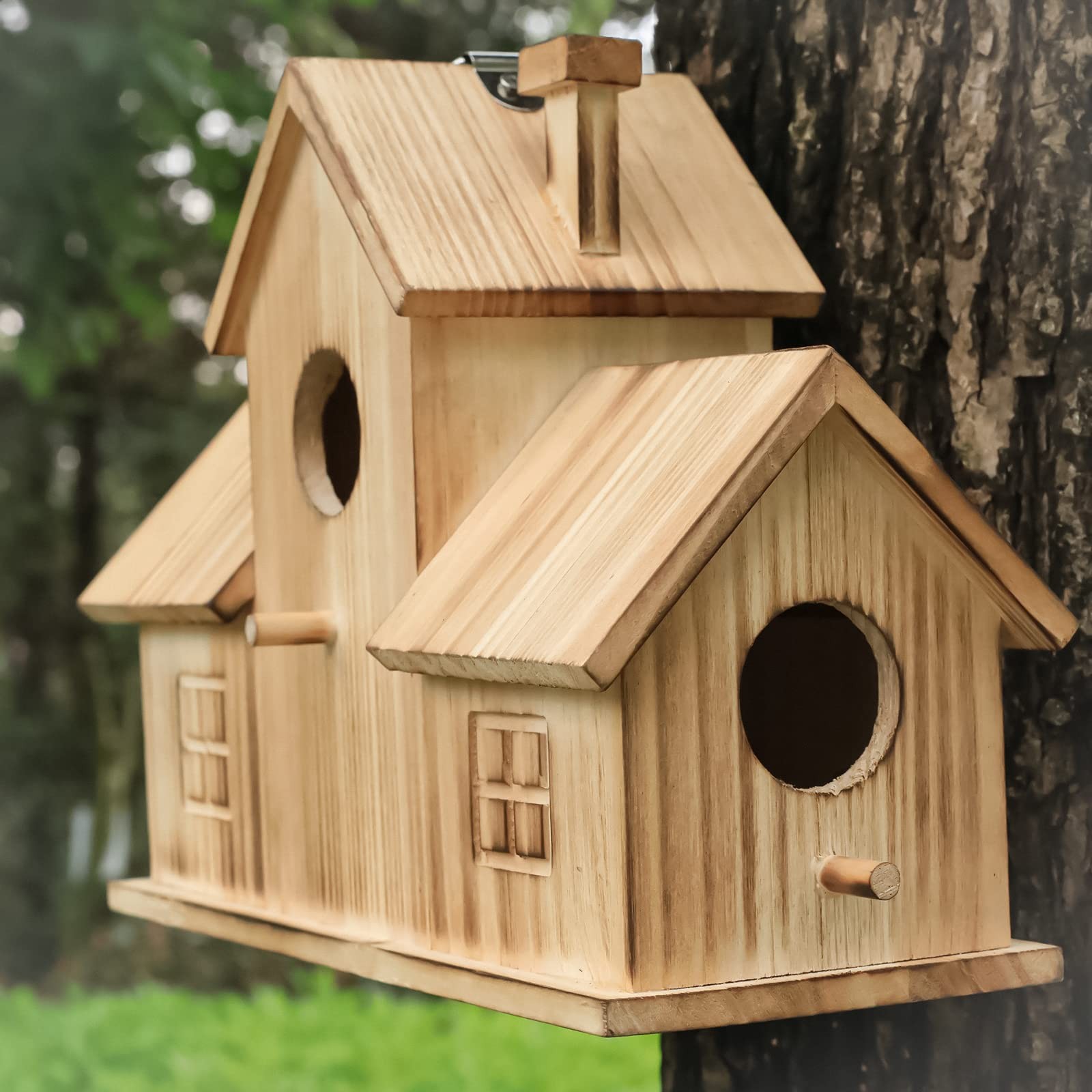 Bird Houses for Outside,Outdoor 3 Hole Bird House Room for 3 Bird Families