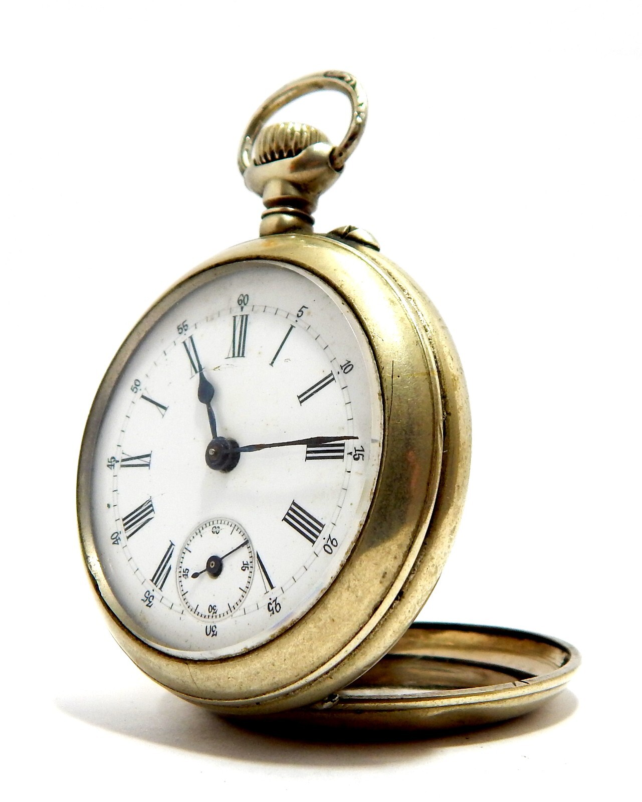 Pocket Watch Open Face Dial Porcelain Case Steel 50mm 1920c To Restore Parts