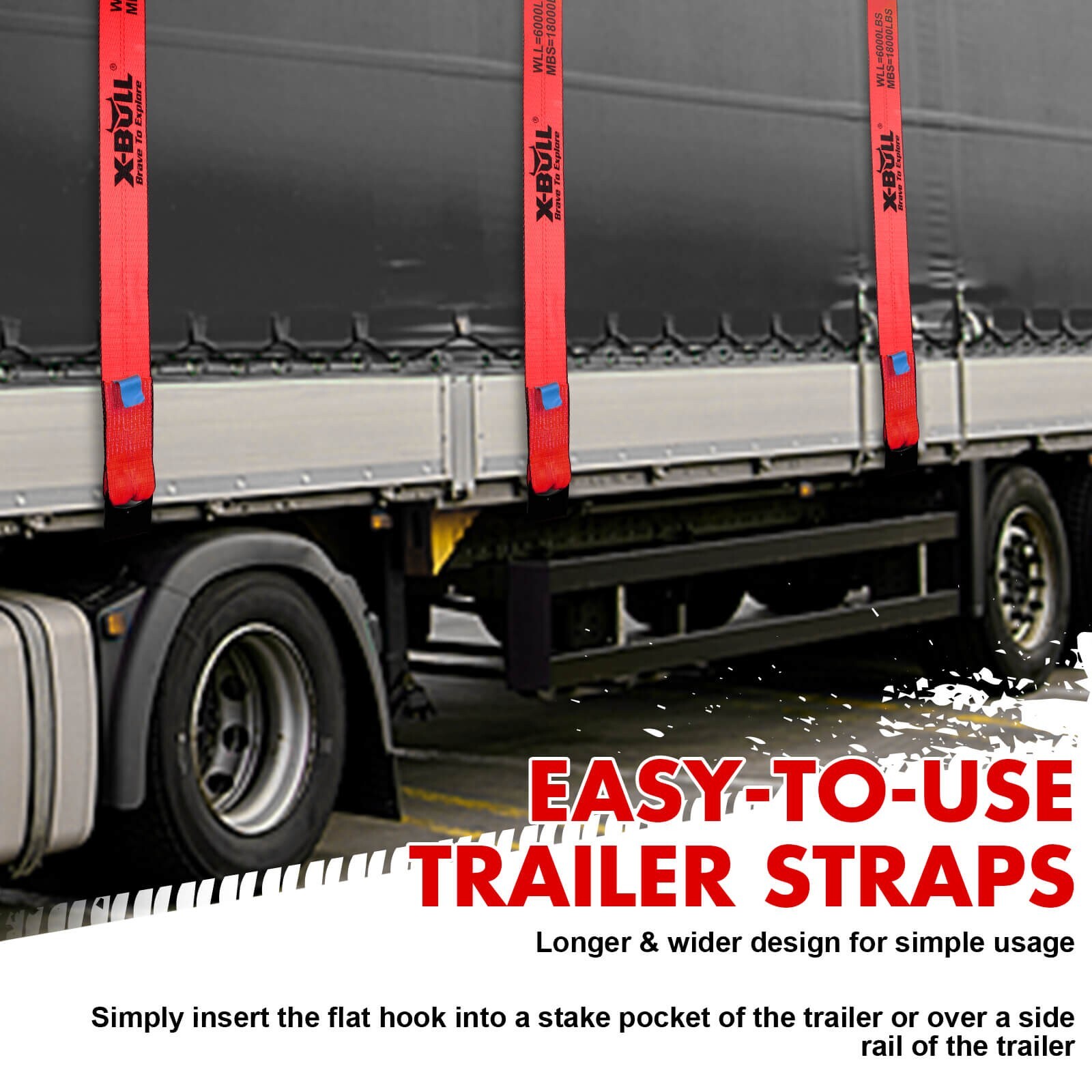 X-BULL 10 Pack 4" x 30' Winch Truck Straps w/Flat Hook for Towing 18000 lbs Red