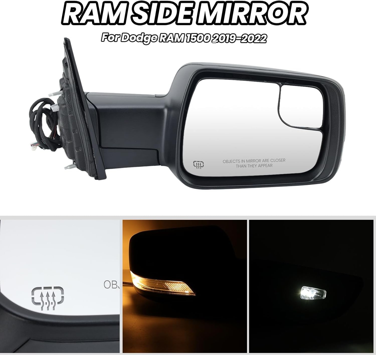 Heated Mirror w/Power Fold Signal Light Right For 2019-2024 Ram 1500 68276500AH
