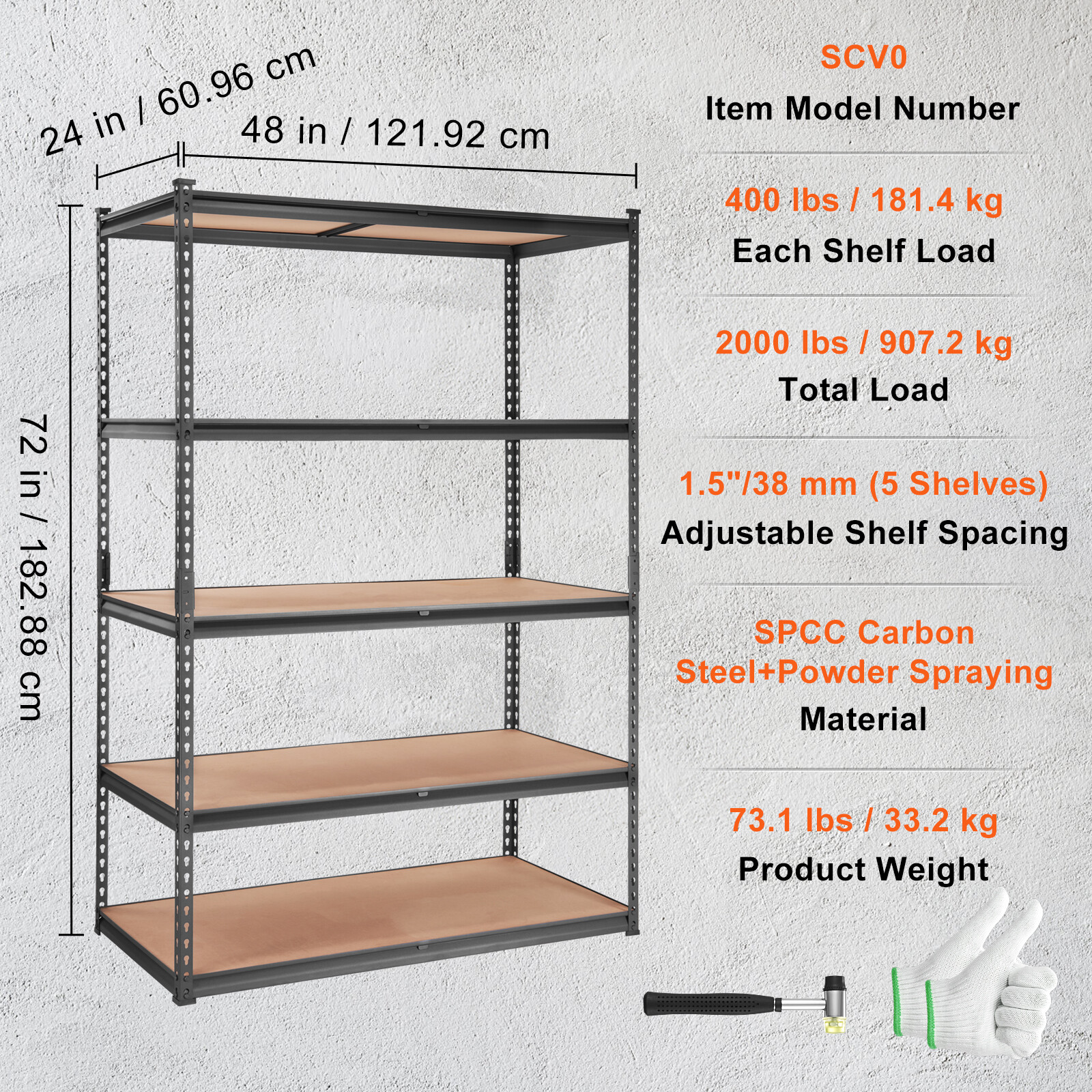 VEVOR Storage Shelving Unit Garage Storage Rack 5-Tier Adjustable 2000 lbs Load