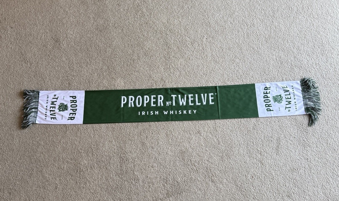Proper Twelve Irish Whiskey Fringed Scarf Green and White NEW