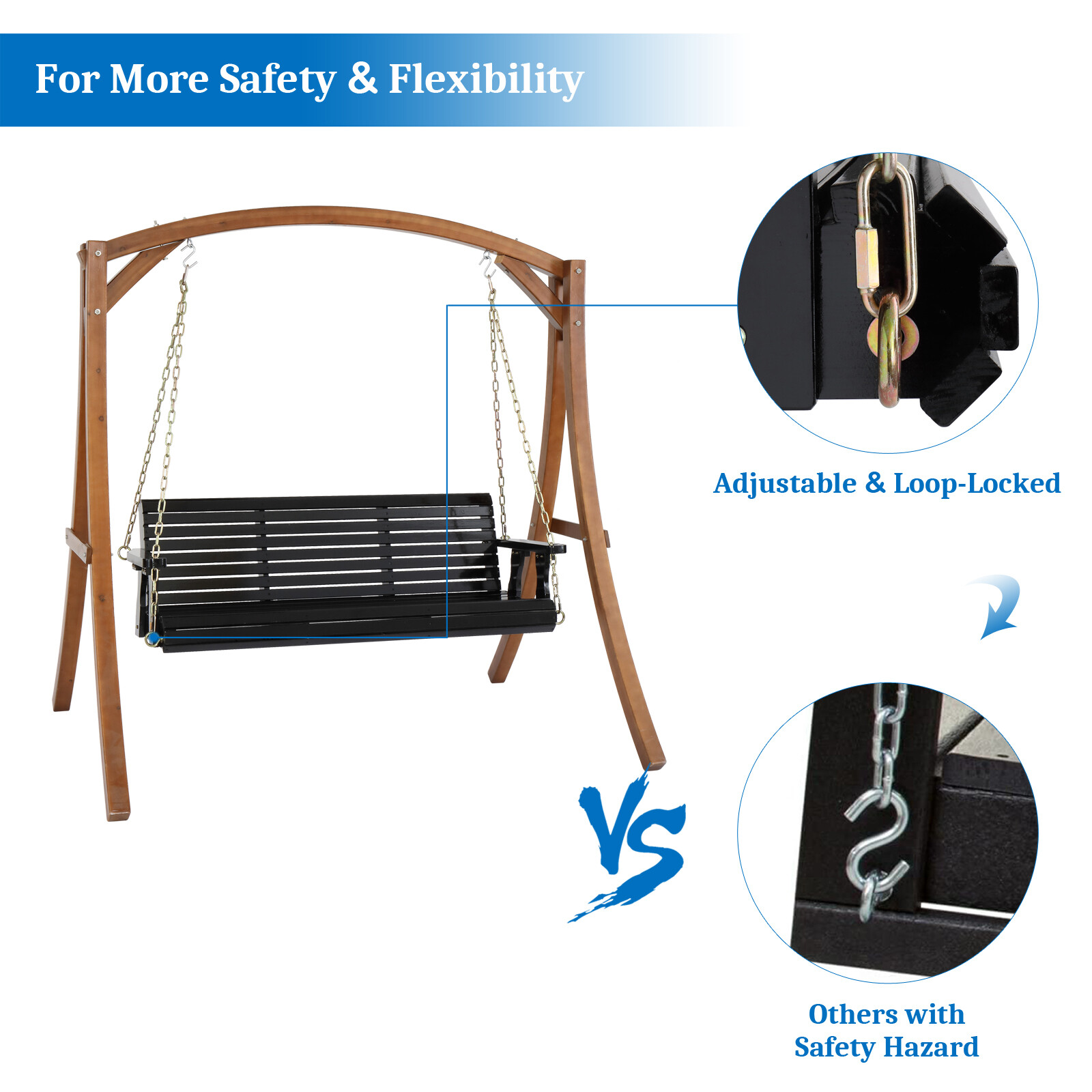 Heavy Duty 880 LBS 5FT Patio Wooden Porch Swing with Hanging Chains for Yard