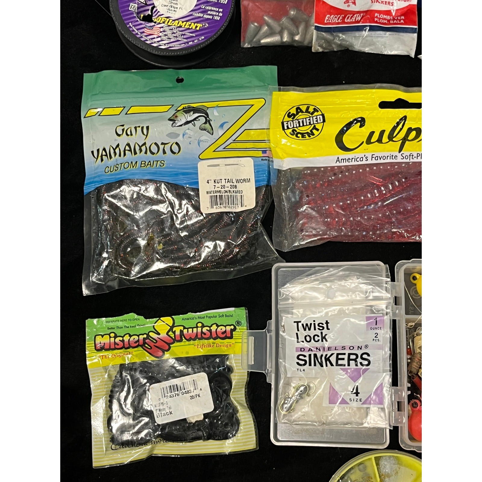 Mixed Fishing Tackle Lot Gary Yamamoto Culprit Eagle Claw Bass Lures Patches