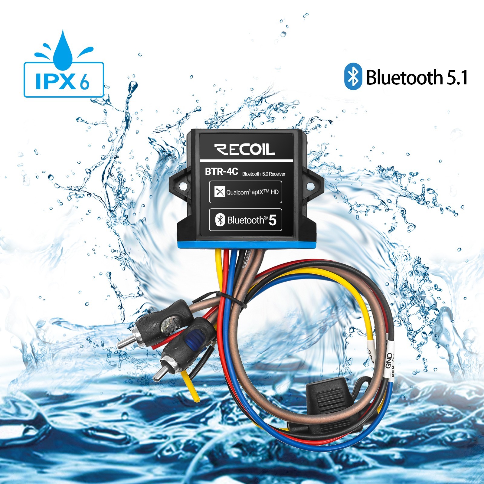 RECOIL BTR-4C Waterproof Bluetooth Receiver Lossless Audio aptX HD, Low Latency