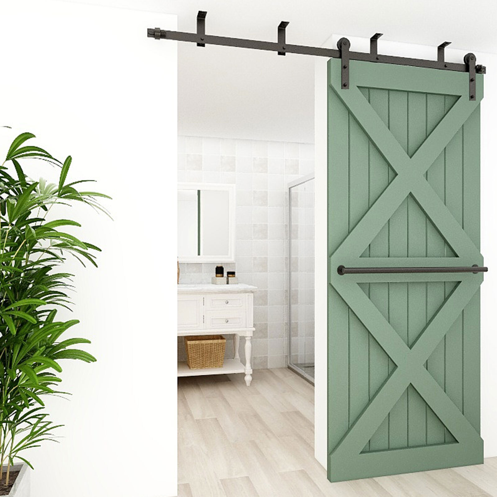 4FT-20FT Sliding Barn Door Hardware Kit Track Roller Closet Ceiling Mount Rail