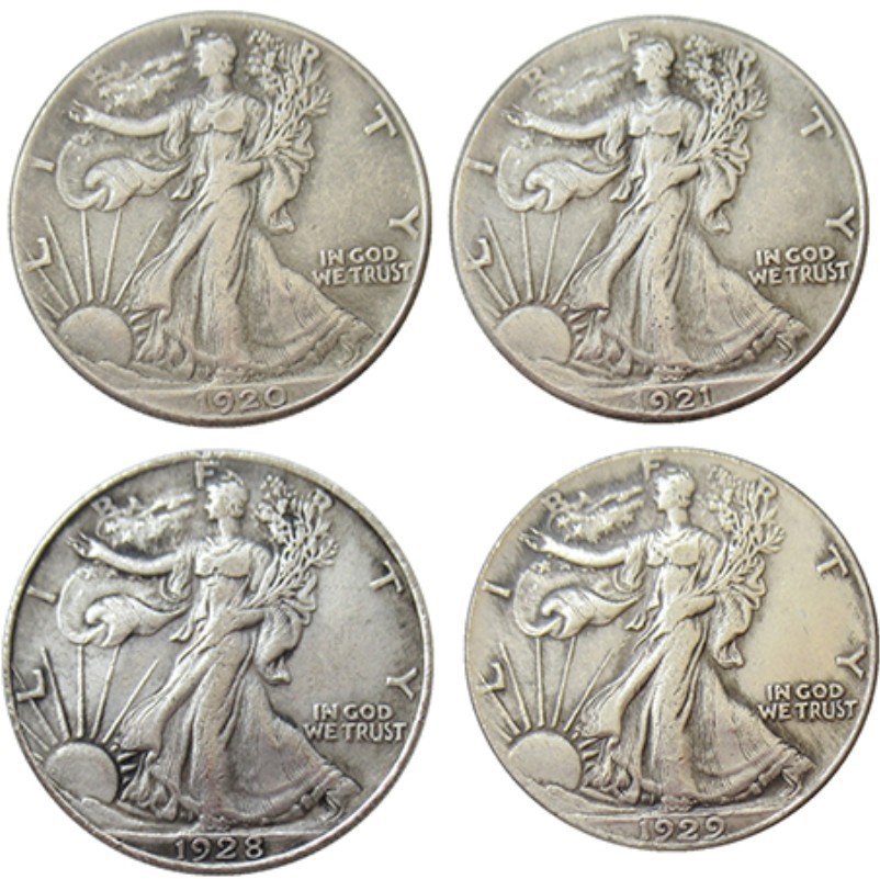 Bulk Lot of 4 1920-1929-S Half Dollar Walking Statue of Liberty Silver Coin