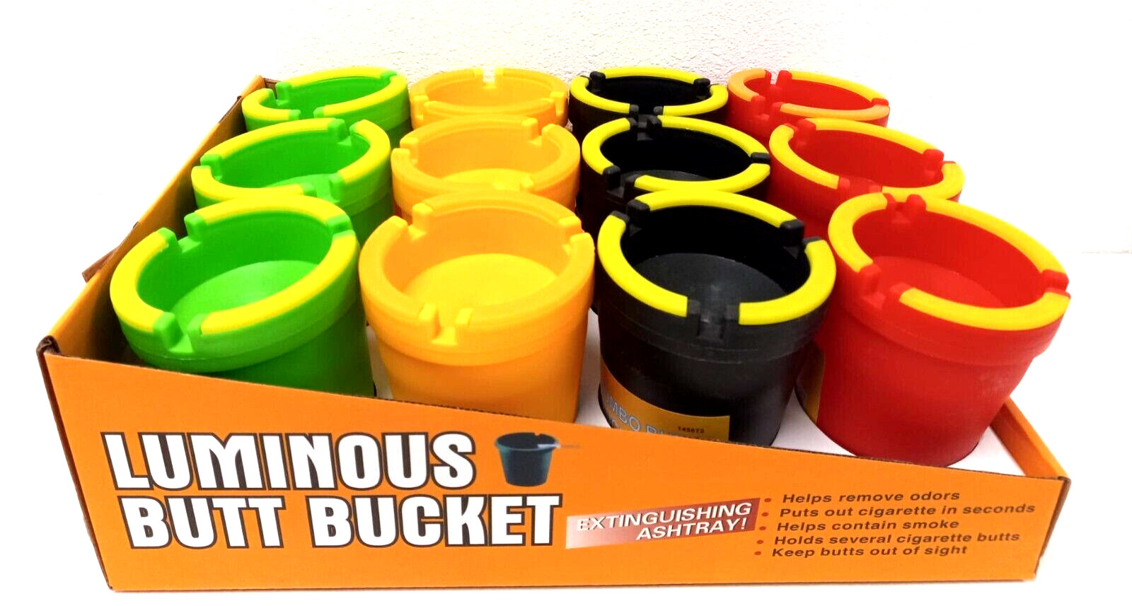 😎 2 X LUMINOUS BUTT BUCKET ASHTRAY 💜💚💛 CAR CUP HOLDER PORTABLE ( 2 PACK )