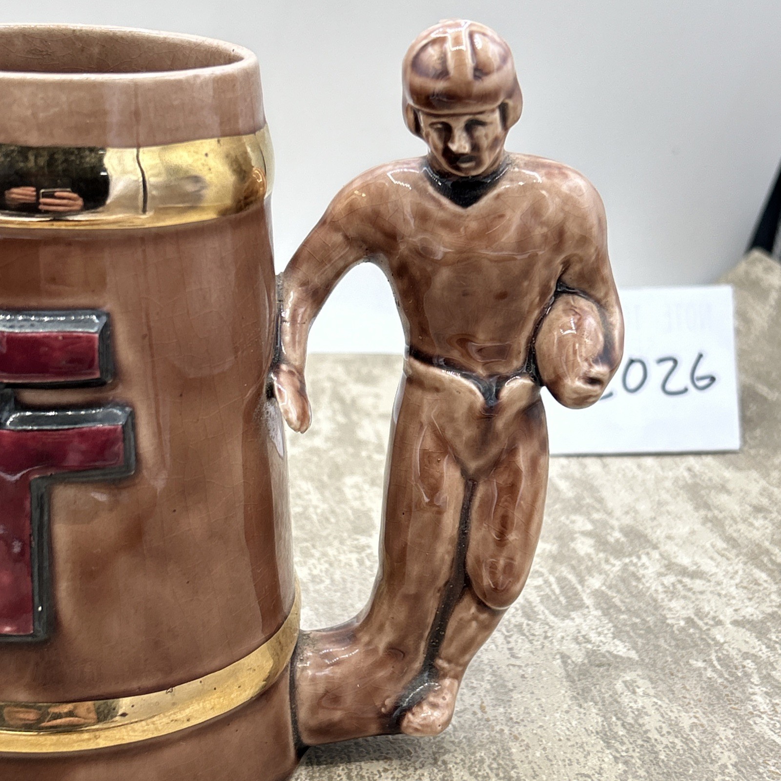 Texas Tech Glass Mug/Stein With Raised Emblem Football Handle