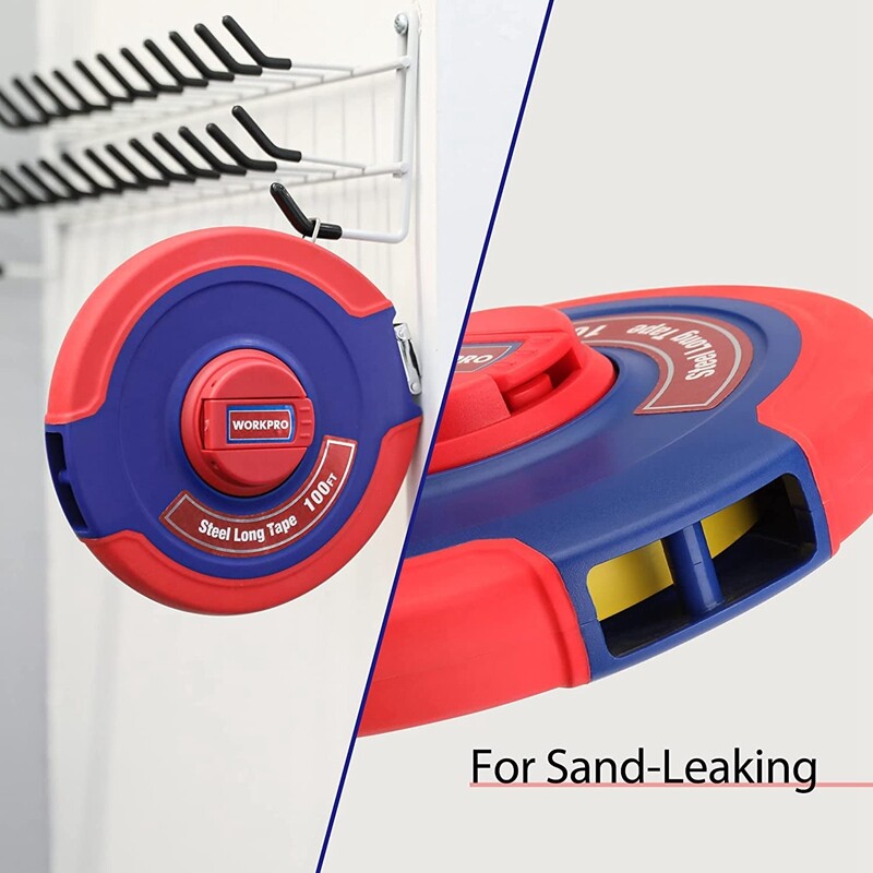 WORKPRO Tape Measure 100FT Closed Reel Steel Long Tape Plastic Case Nylon Coated