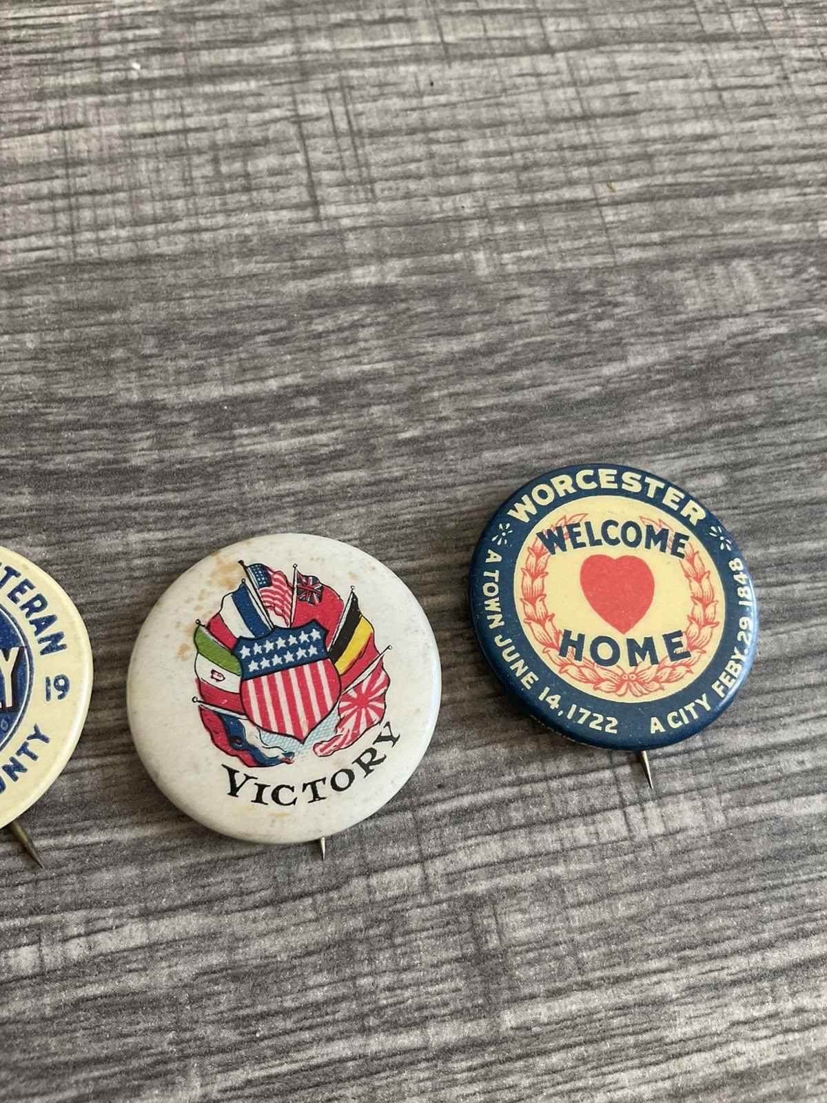 Lot of 3 WWi Era Welcome Home Pin Back Buttons o478