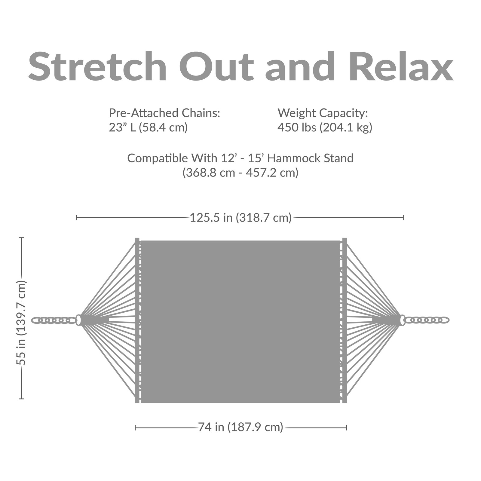 Large Quilted Hammock with Spreader Bar and Pillow - Blue Stripe by Sunnydaze