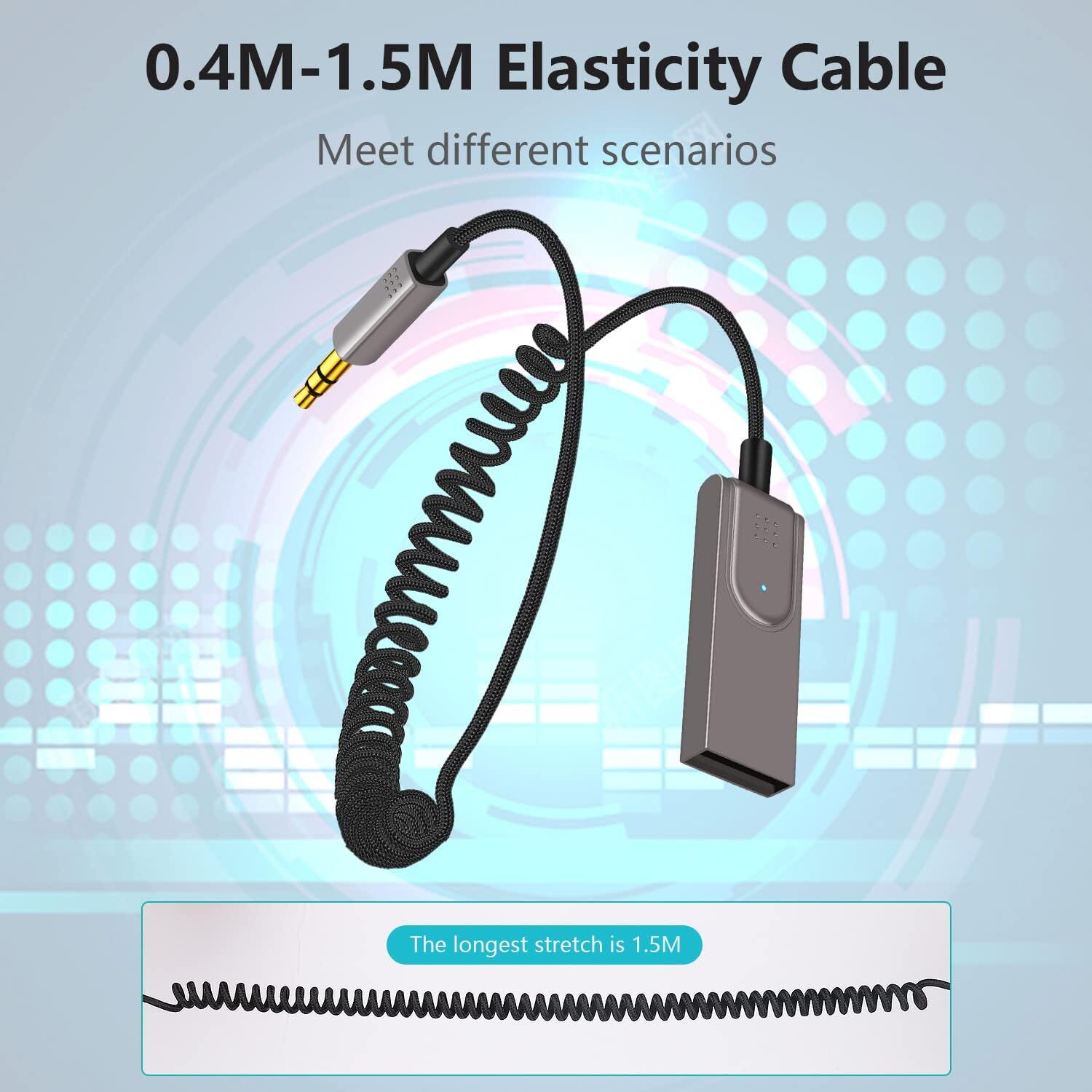 Aux to Bluetooth 5.1 Adapter 3.5mm Bluetooth Receiver Microphone for Car