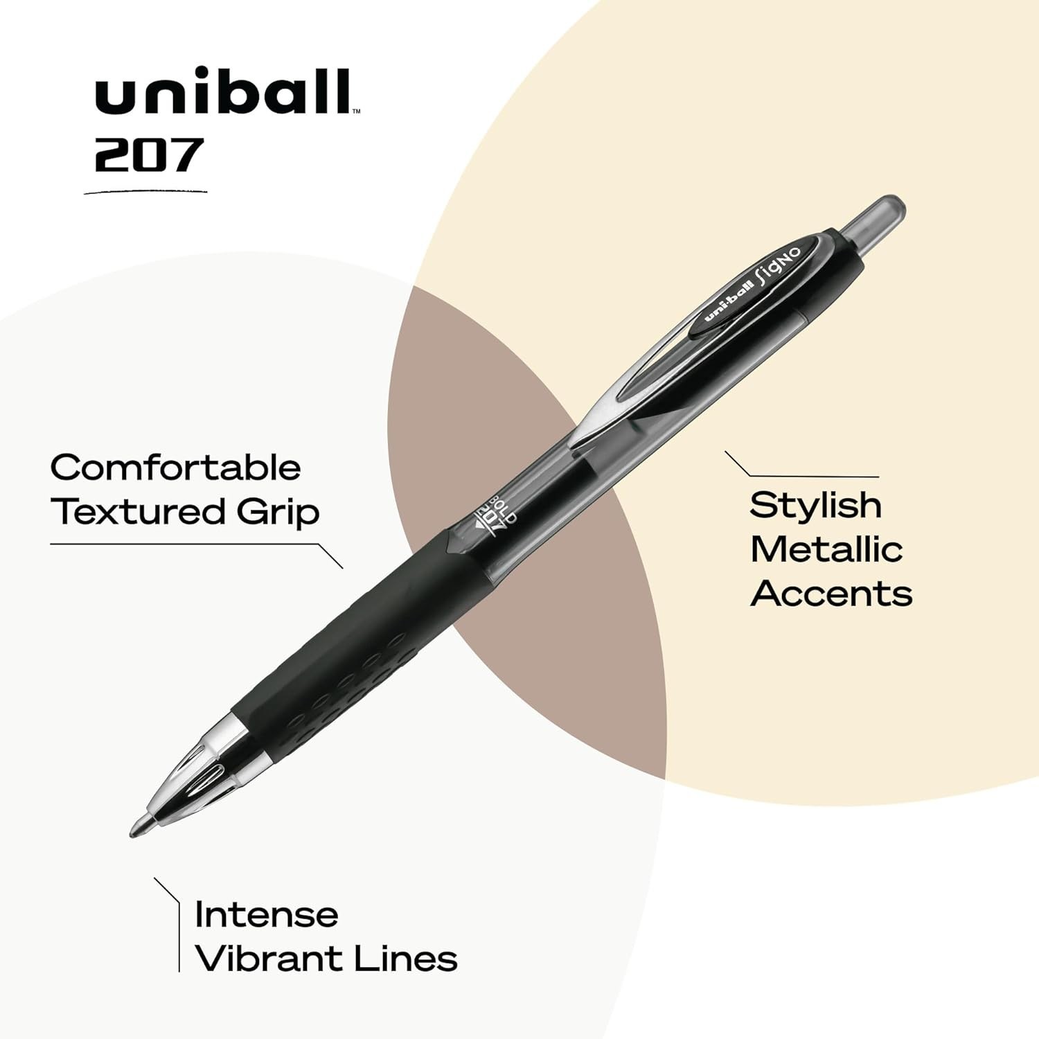Uni-Ball 1790895 Signo 207 Retractable Gel Pen, Bold Point, Black Ink, 12-Count