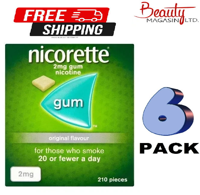 6 x Nicorette ORIGINAL Chewing Gum 2mg 210 Pieces "FREE SHIP FROM USA"