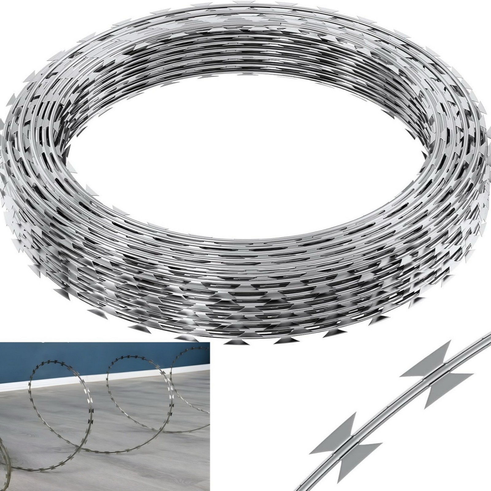 325FT Single Spiral Barbed Razor Wire Roll Wall Fence Security Fencing Galvanize