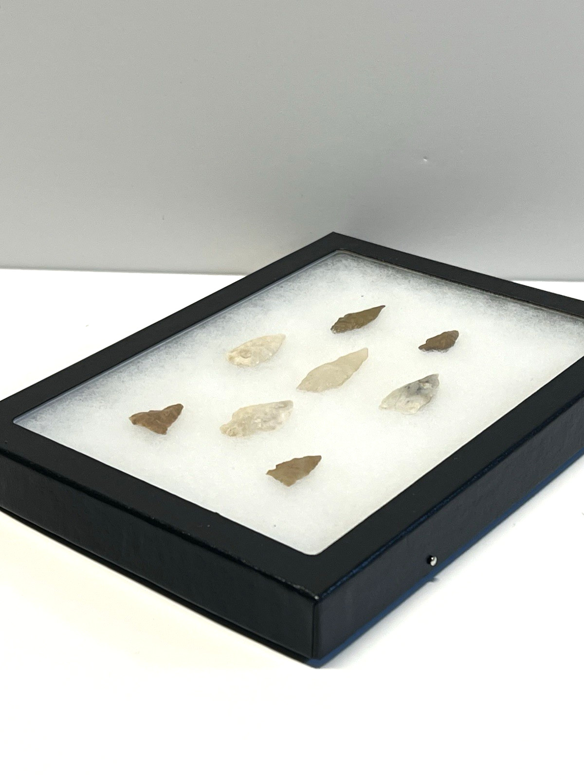 Antique Original Native American Indian Arrowheads; Ryker Glass Case; Qty 8 #A3