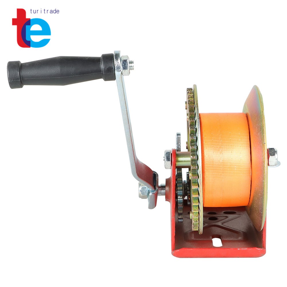 3500LBS Red Hand Winch Hand Crank 2 Gear Red Strap ATV Trailer Boat