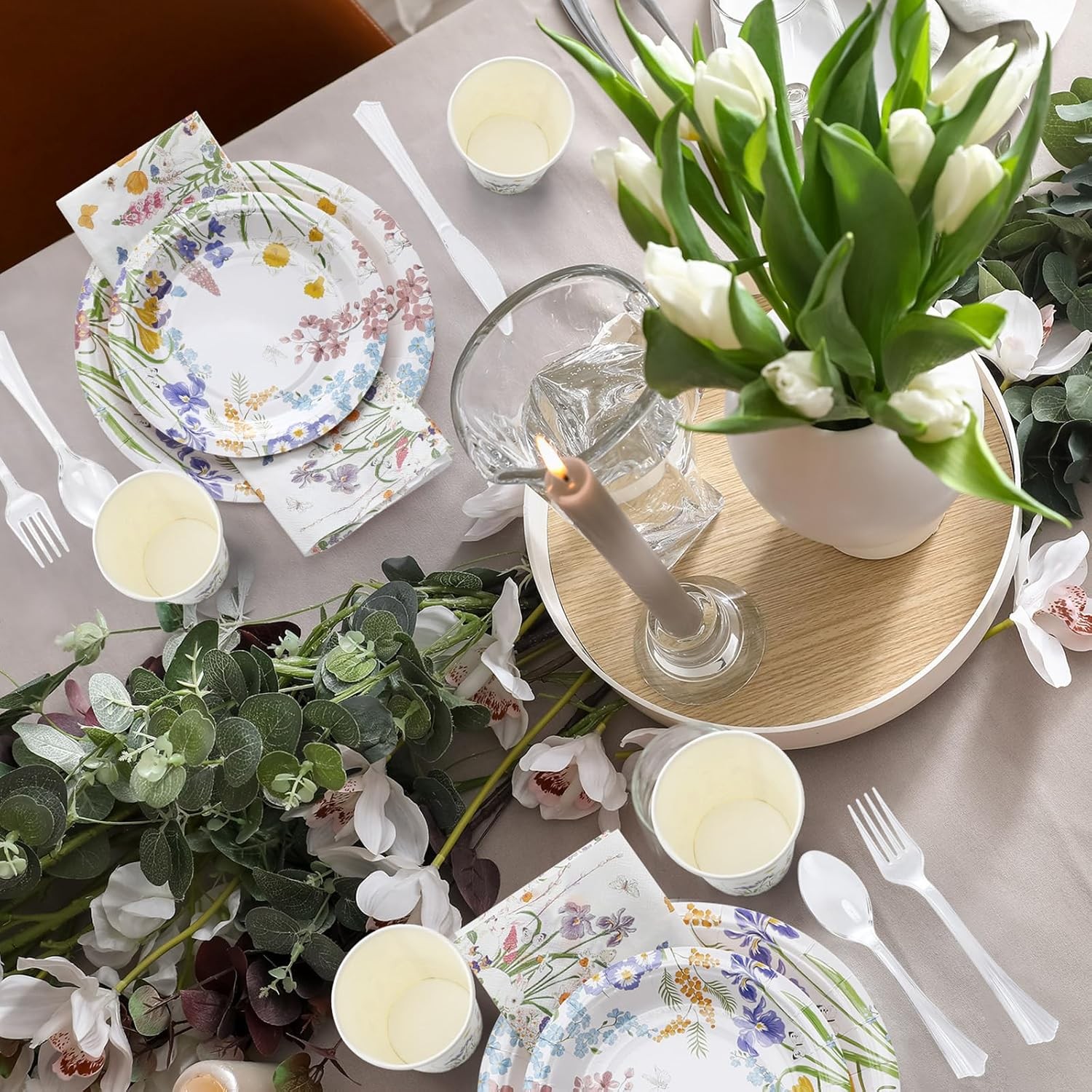 350 Pcs Floral Tableware for Birthday & Baby Shower Party 50 Guests