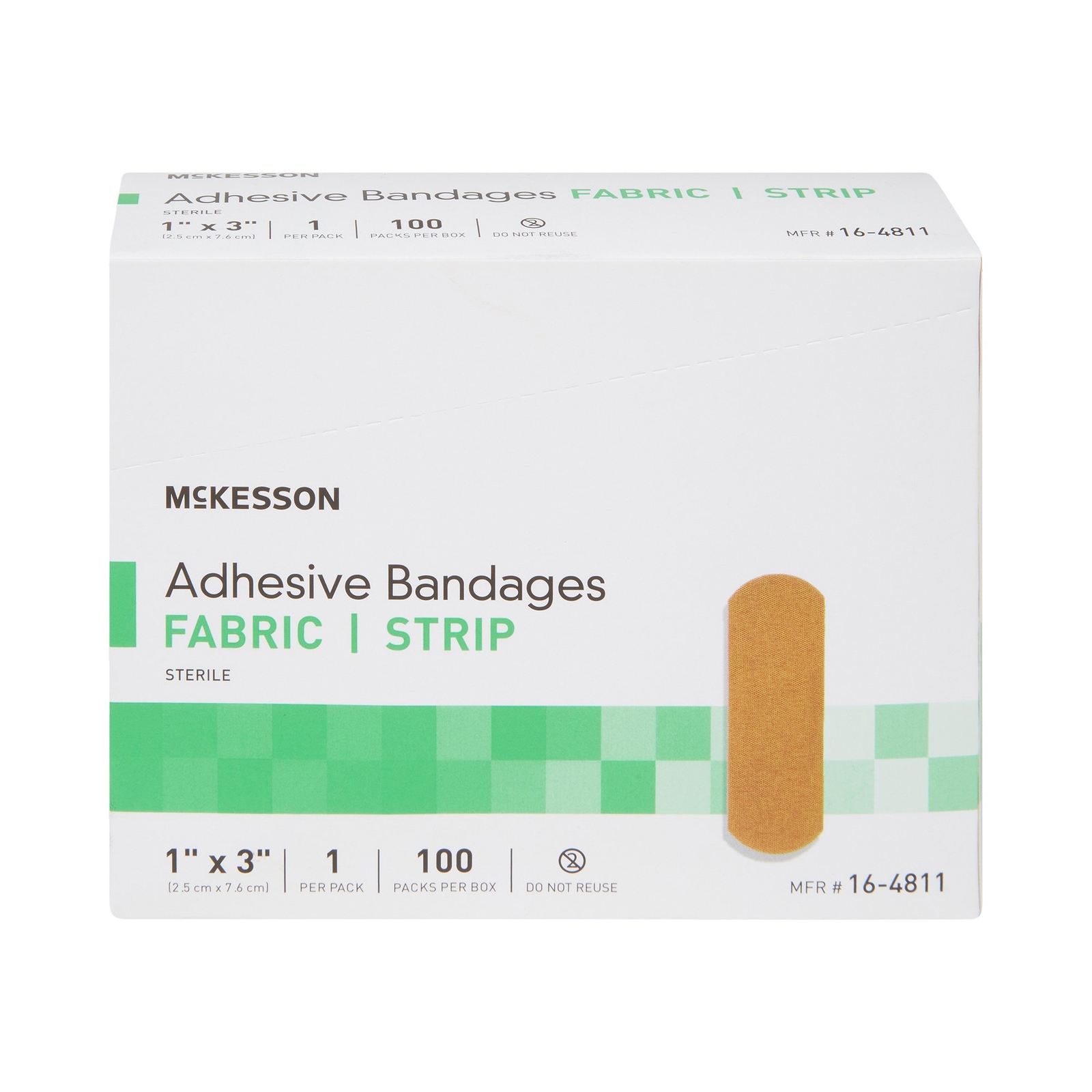 100 McKesson Adhesive Bandages 1" x 3" Flexible Fabric Band Aid Strips 16-4811
