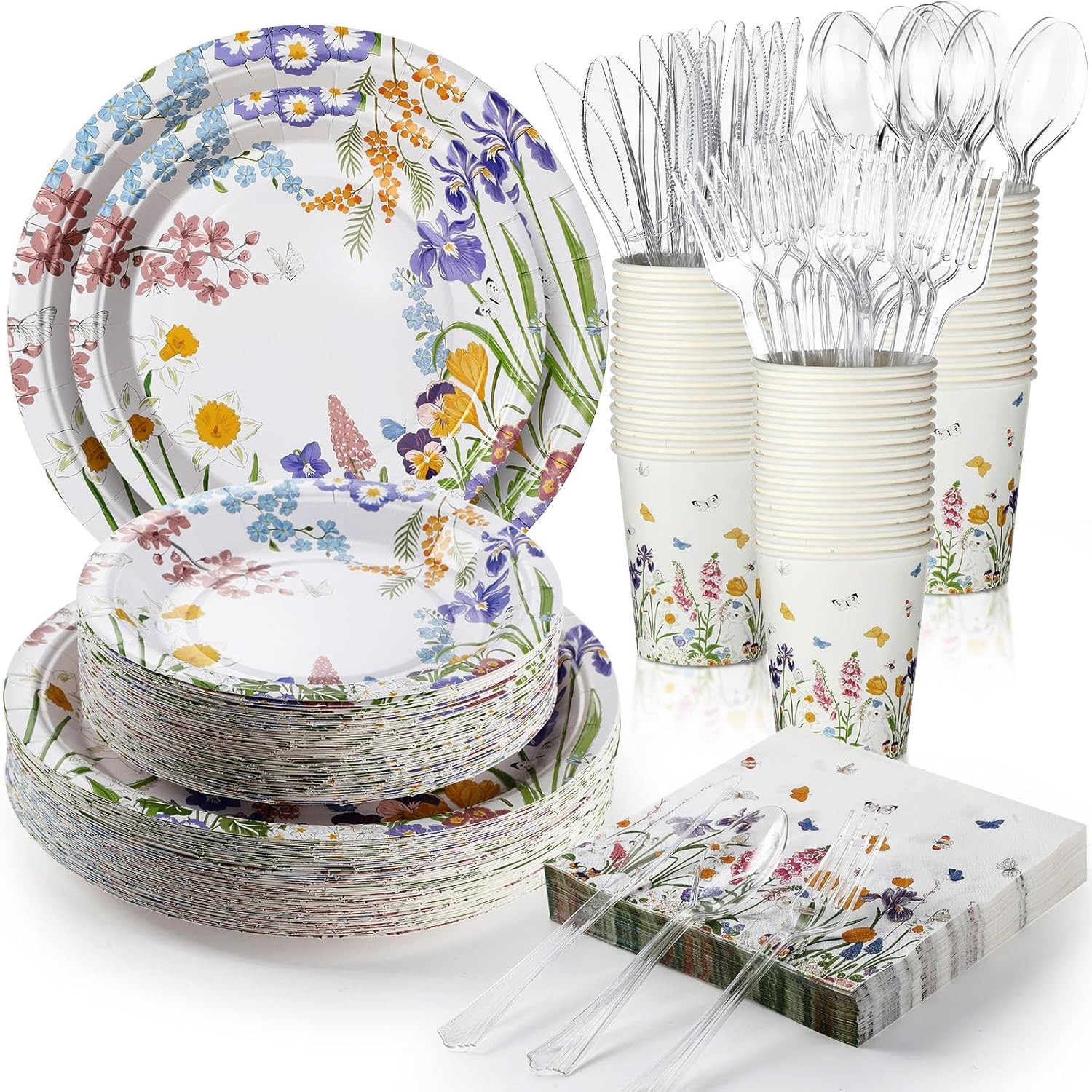 350 Pcs Floral Tableware for Birthday & Baby Shower Party 50 Guests
