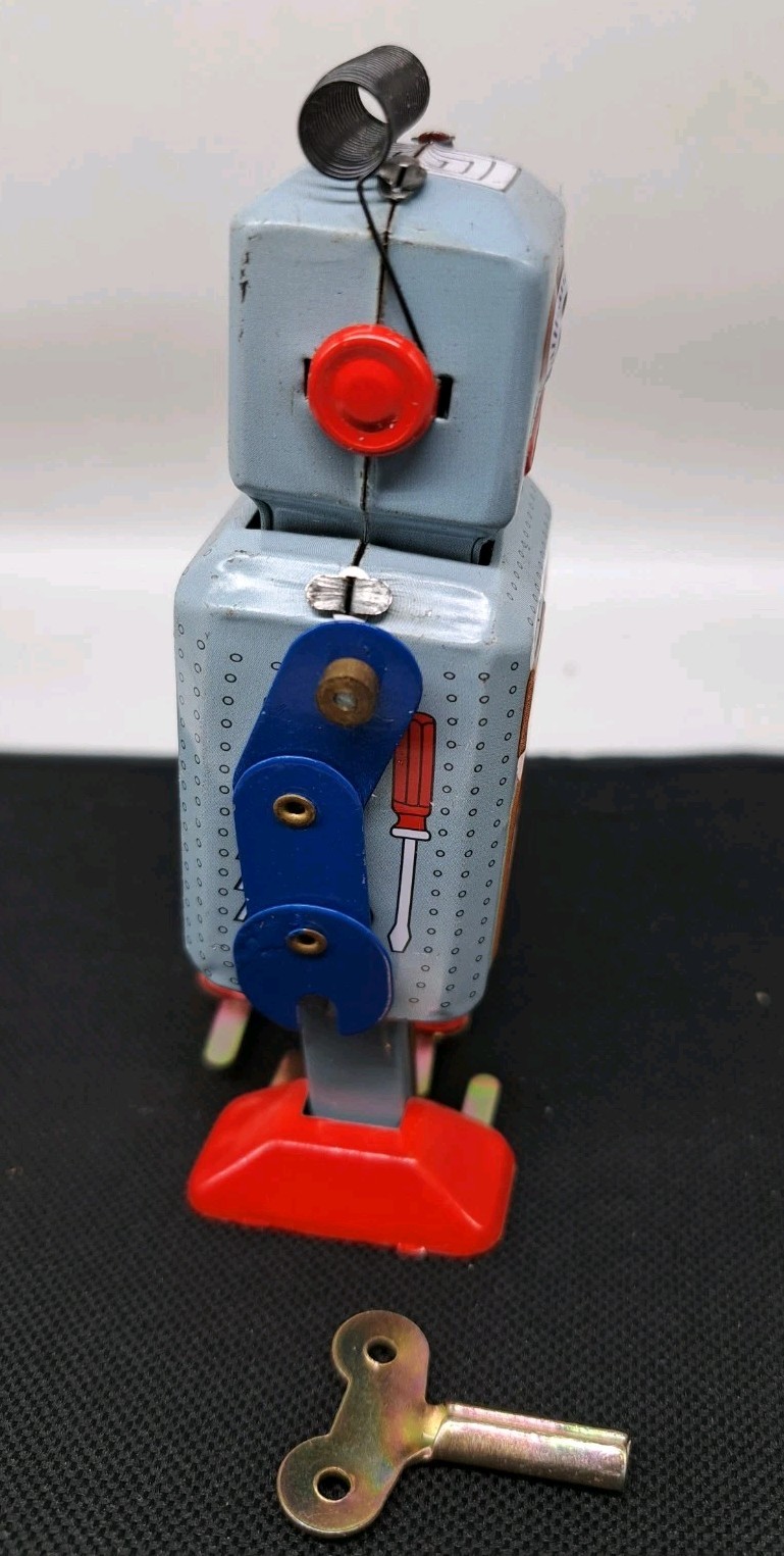 Tin Robot 4.5" Wind Up Blue Litho Retro Collectible Mini Robot MS294