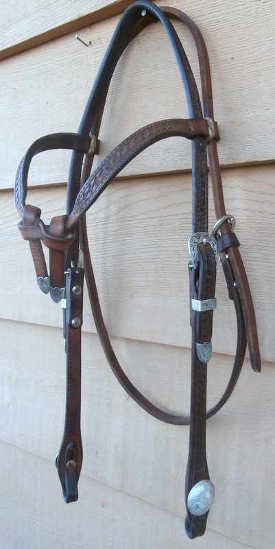 Vintage Basket Stamp Brow Knot Headstall Sterling Silver Overlay Fleming Buckles