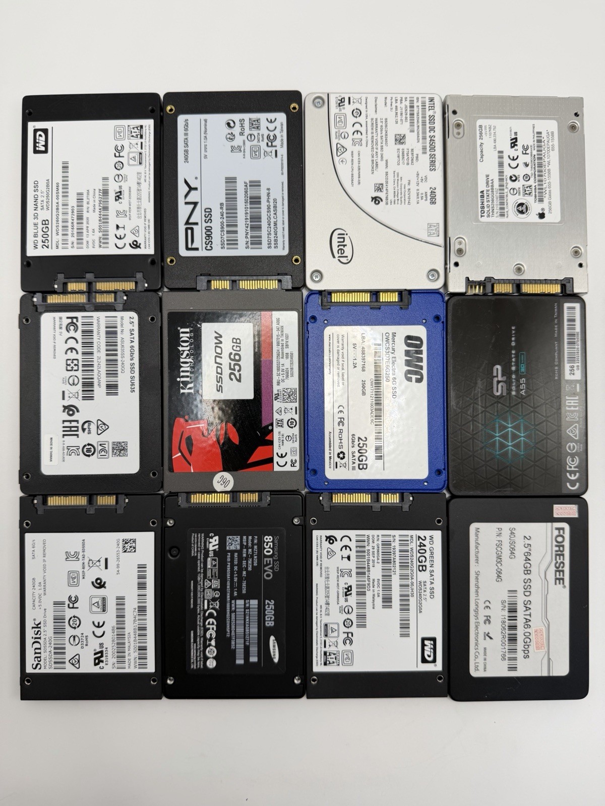250GB / 256GB SATA 2.5" SSD - Mixed Brands, Tested/working HIHG Health, 1pc