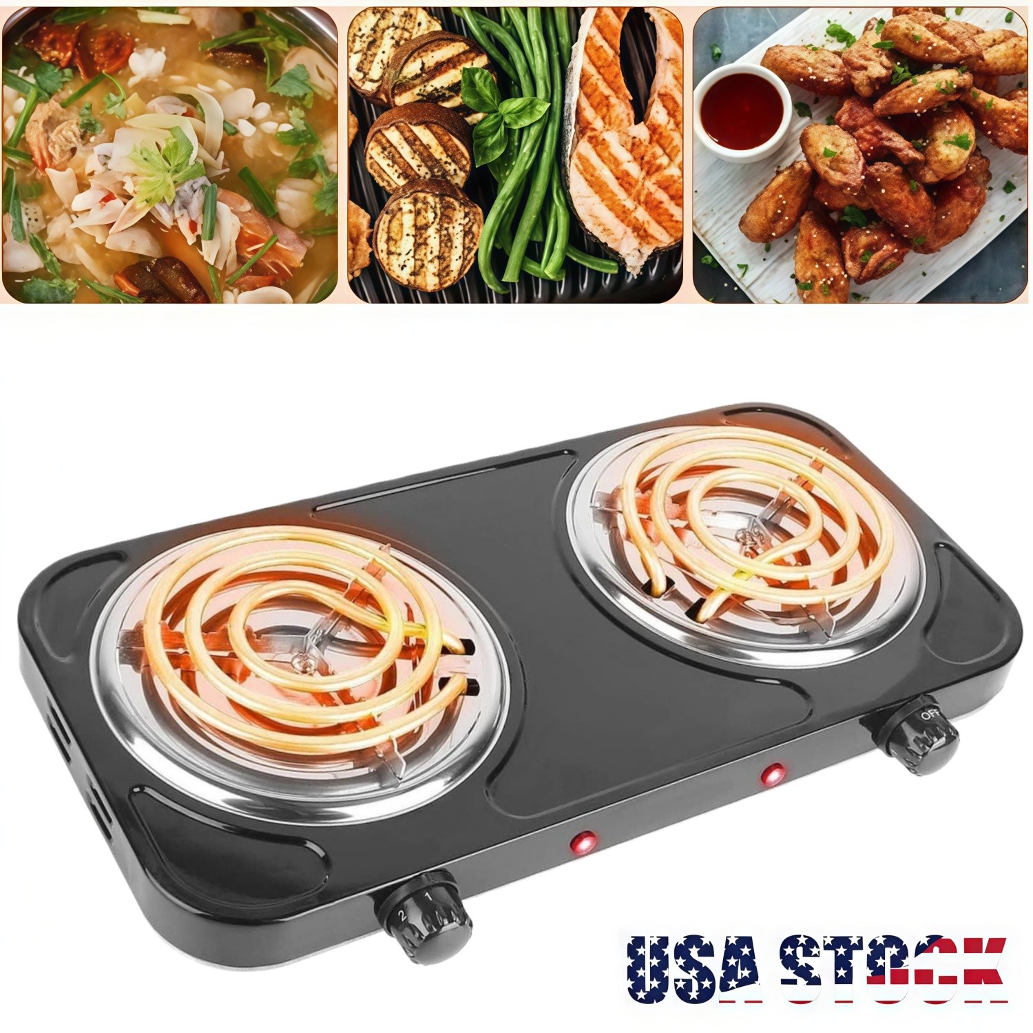 2000W Portable Kitchen Electric Double Burner Hot Plate Cooktop Cooking Stove