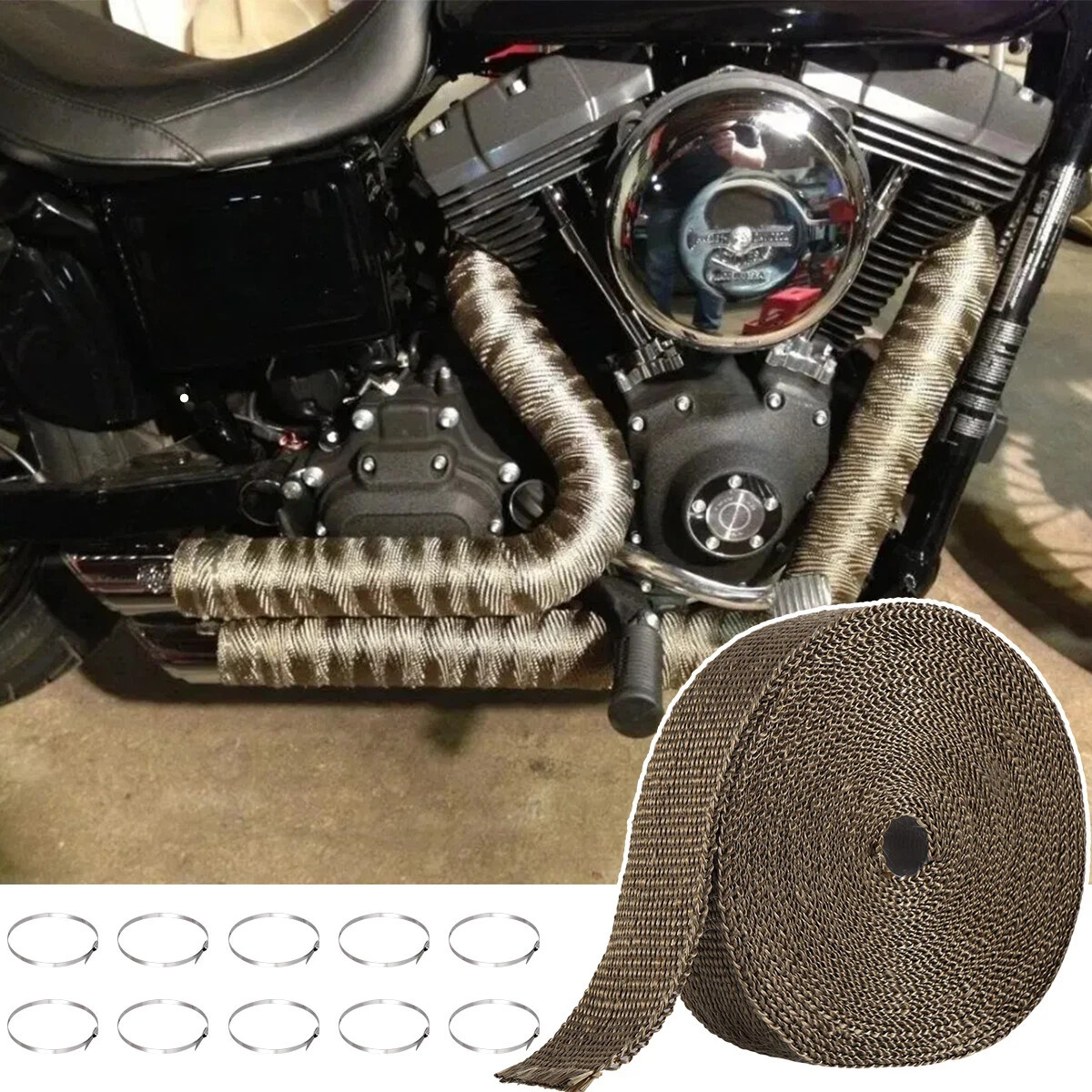 2" 50FT Titanium Exhaust Wrap Manifold Header Pipe Heat Wrap Tape w/ 10 Ties Kit