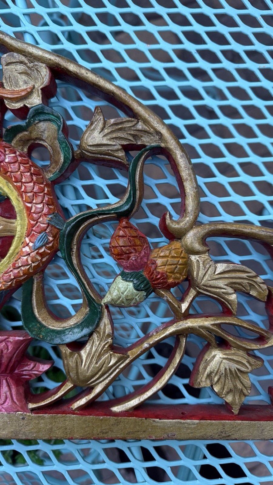 Vintage Tibetan Buddhist Traditional Hand Carved Painted Wood Door Topper (?)