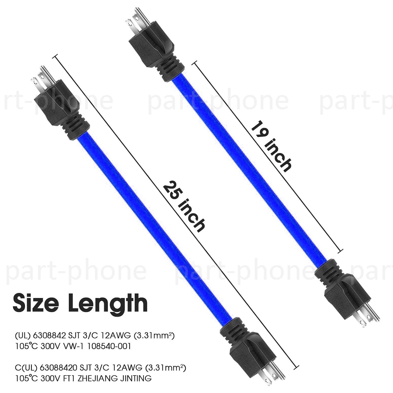 3 Prong Plug 125V Double Male Extension Cord NEMA 5-15P to 5-15P Blue