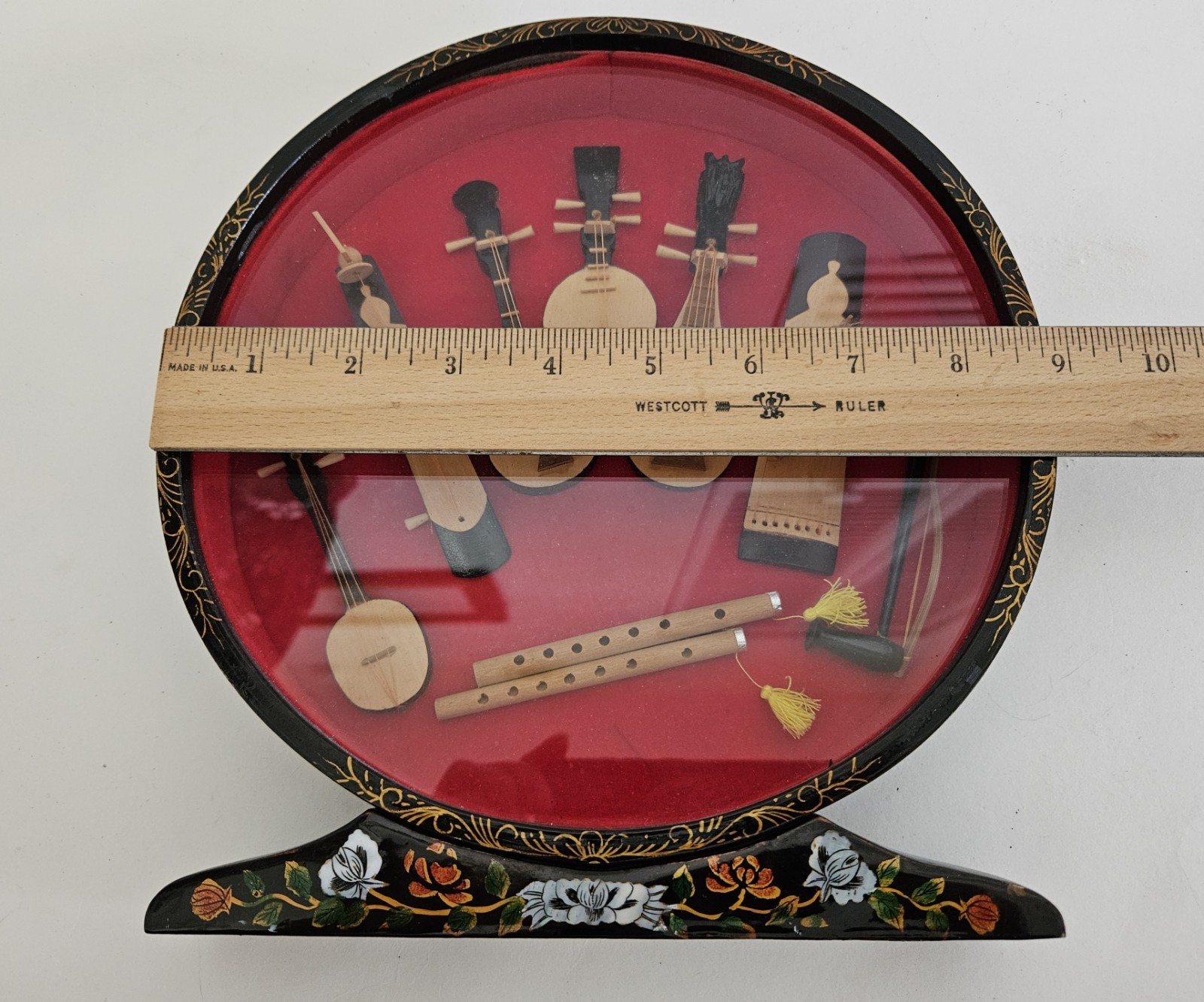 Chinese Mini Vtg Musical Instruments Wooden Show Case Display Mother of Pearl
