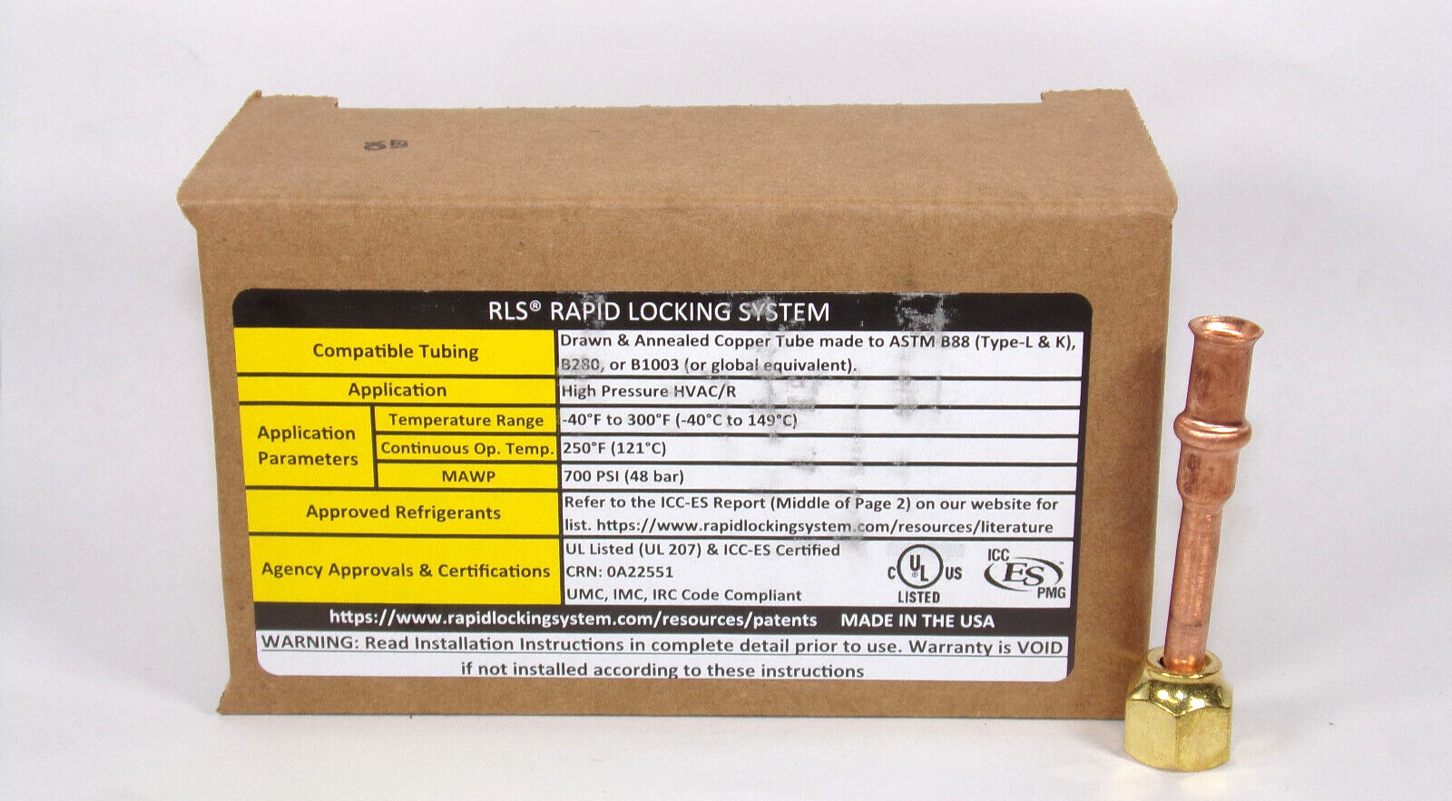 RLS 1/4" Refrigerant Copper Press SAE Flare 3291040000111 Fitting (Box of 10)