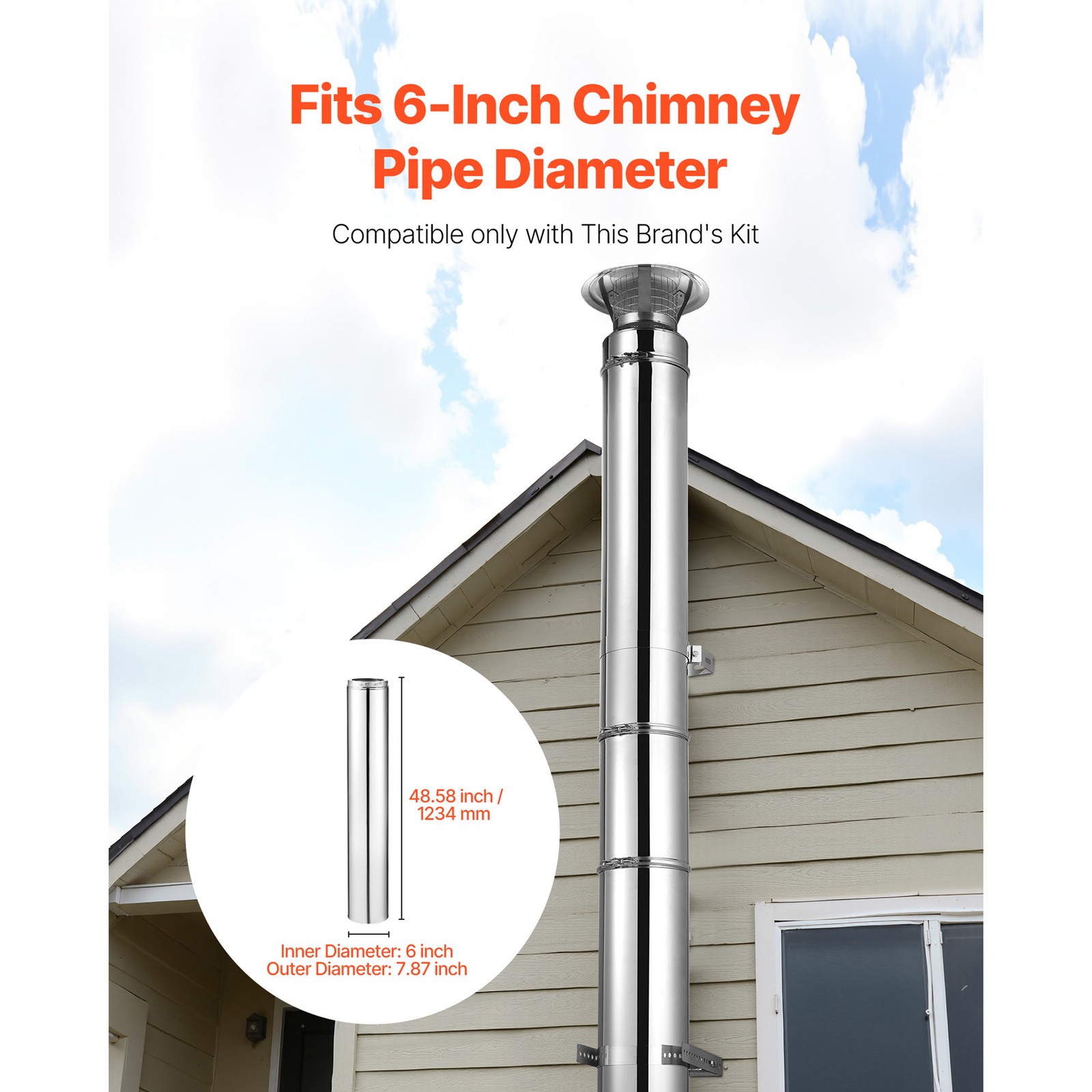Uimoso 6 x 48 Inch Stainless Steel Insulated Double-Wall Chimney Pipe