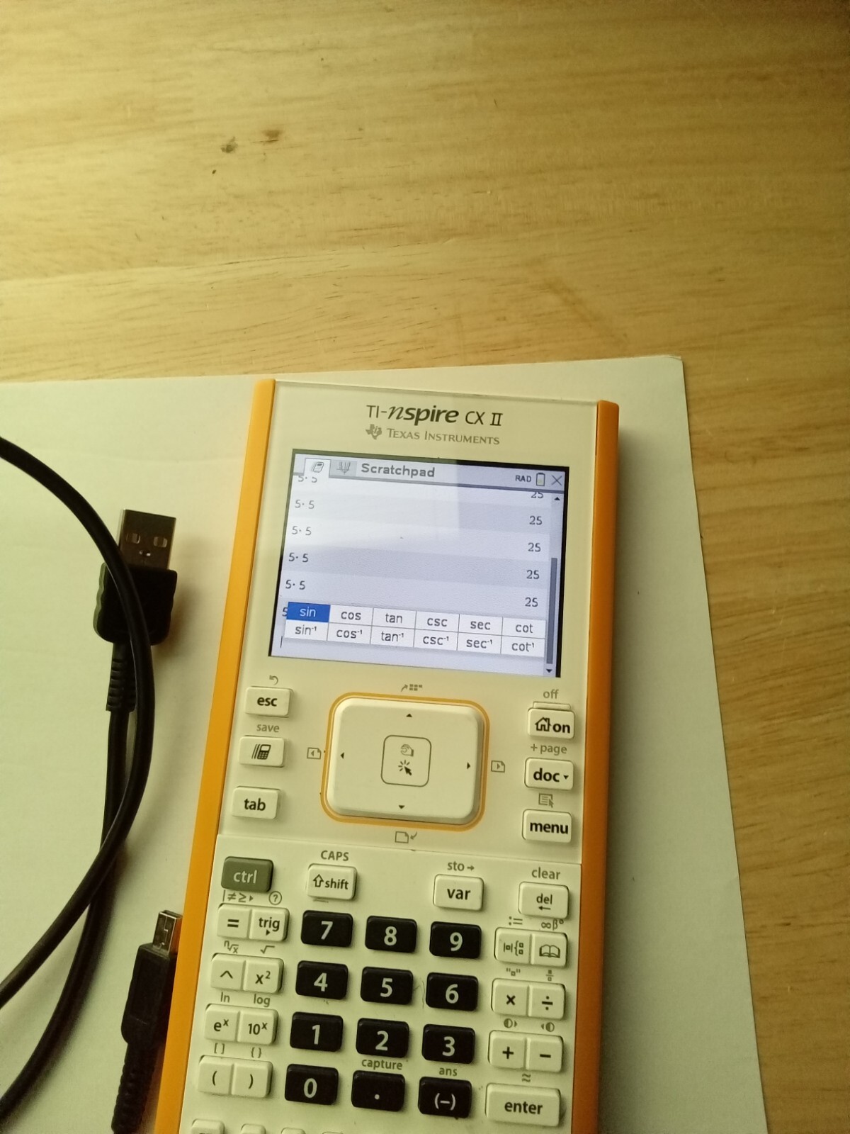 Texas Instruments TI Nspire CX II Graphing Calculator with charger USB cable