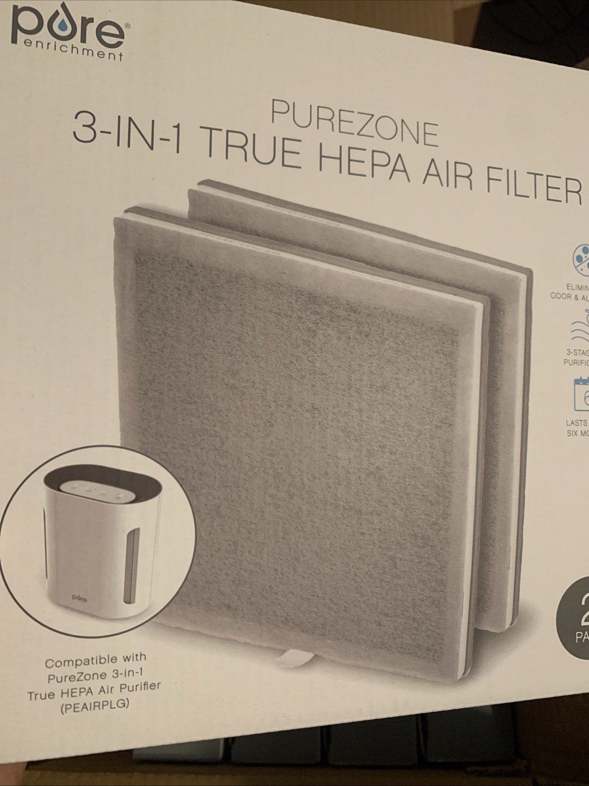 Pure Enrichment 3-in-1 True Hepa Air Filter Replacement 2-Pack PureZone - NEW