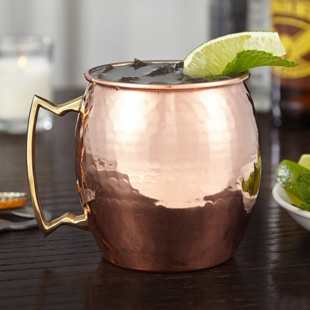 100% Handmade 16oz Solid Copper Mule Mug – Barrel Shaped Mug with Brass Handle