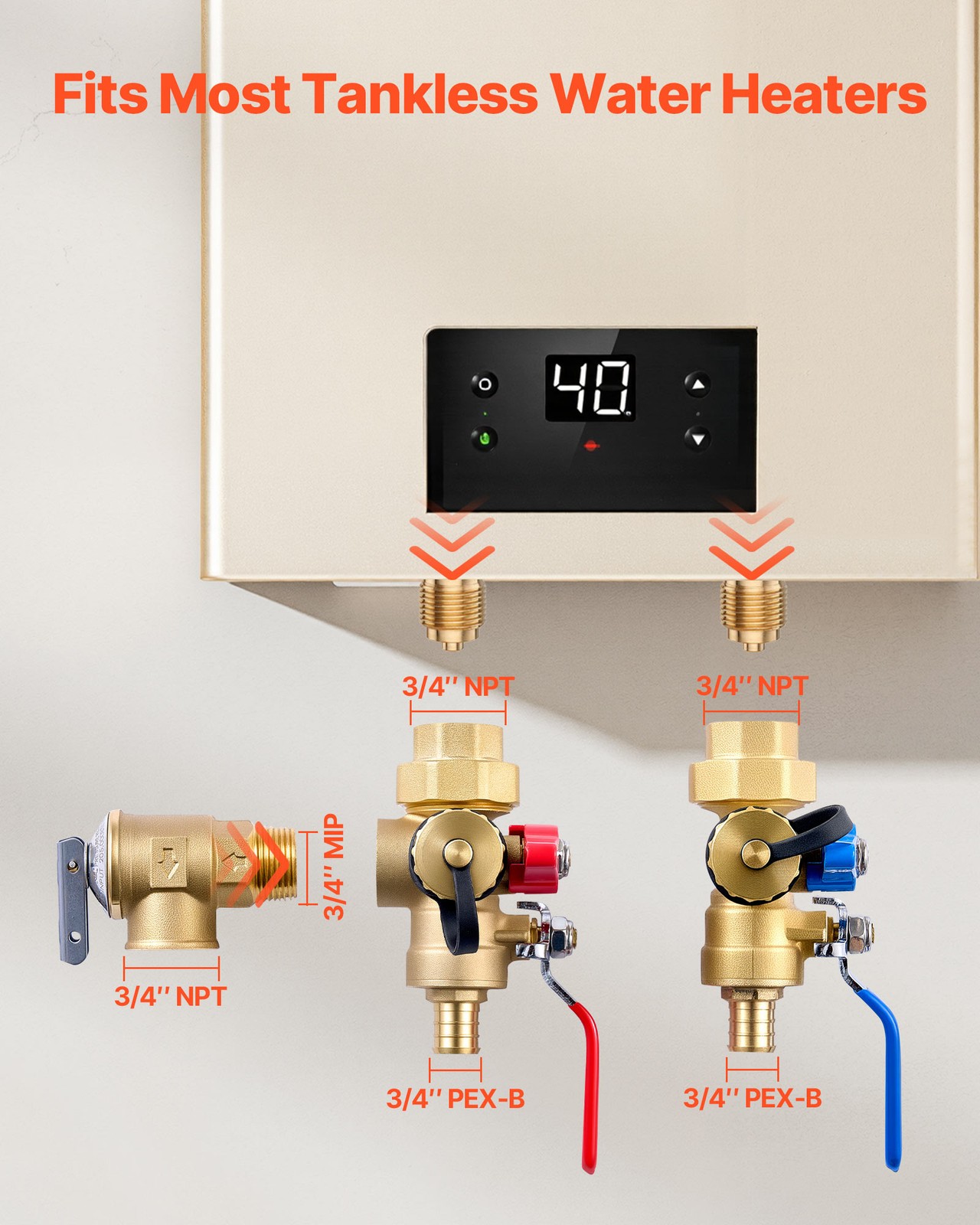 VEVOR Water Heater Kit 3/4" Water Heater Flush Kit with 2PCS Isolation Valves