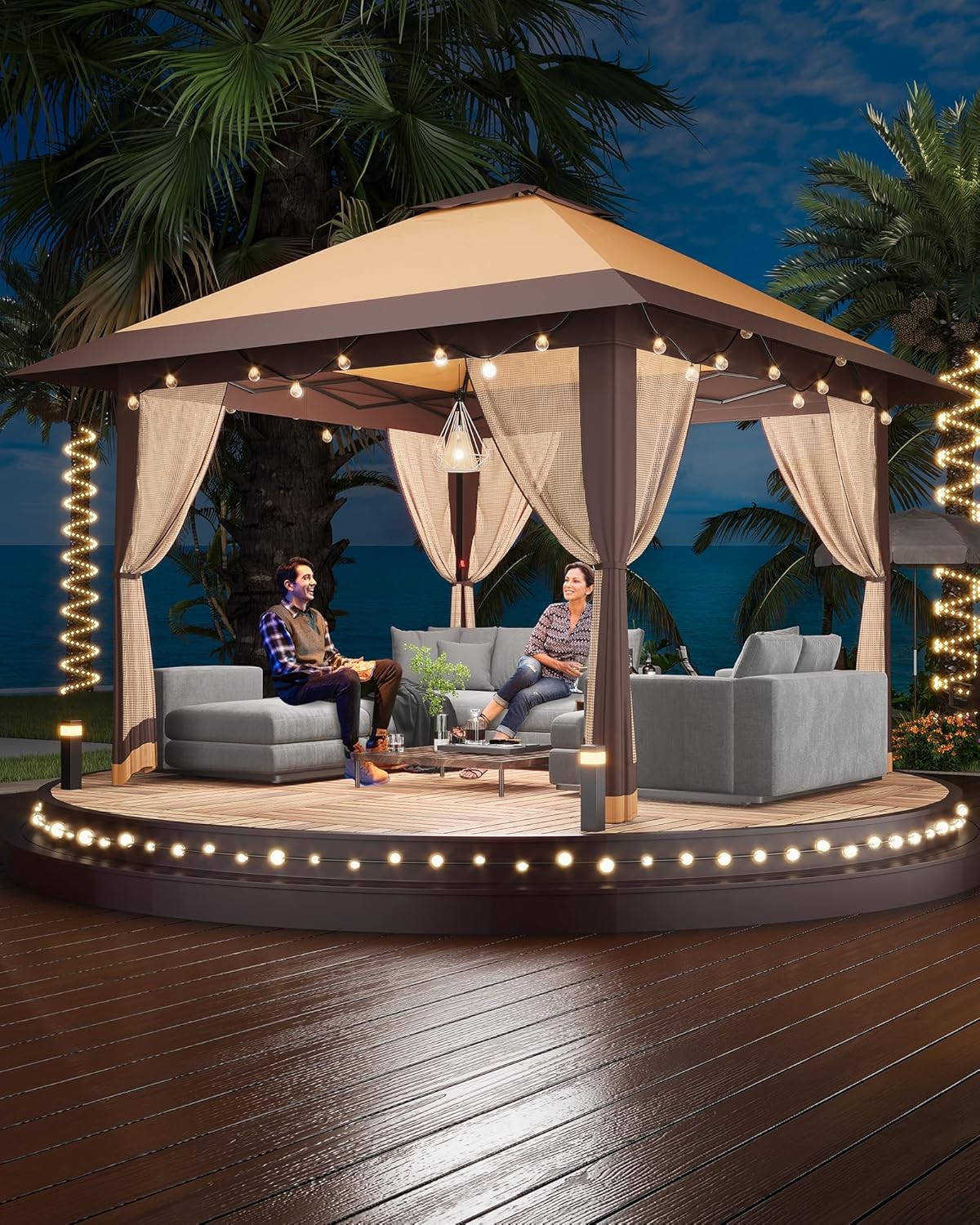 2 Tier 13x13FT Gazebo Replacement Top Canopy Cover for Outdoor BBQ Grill Shelter