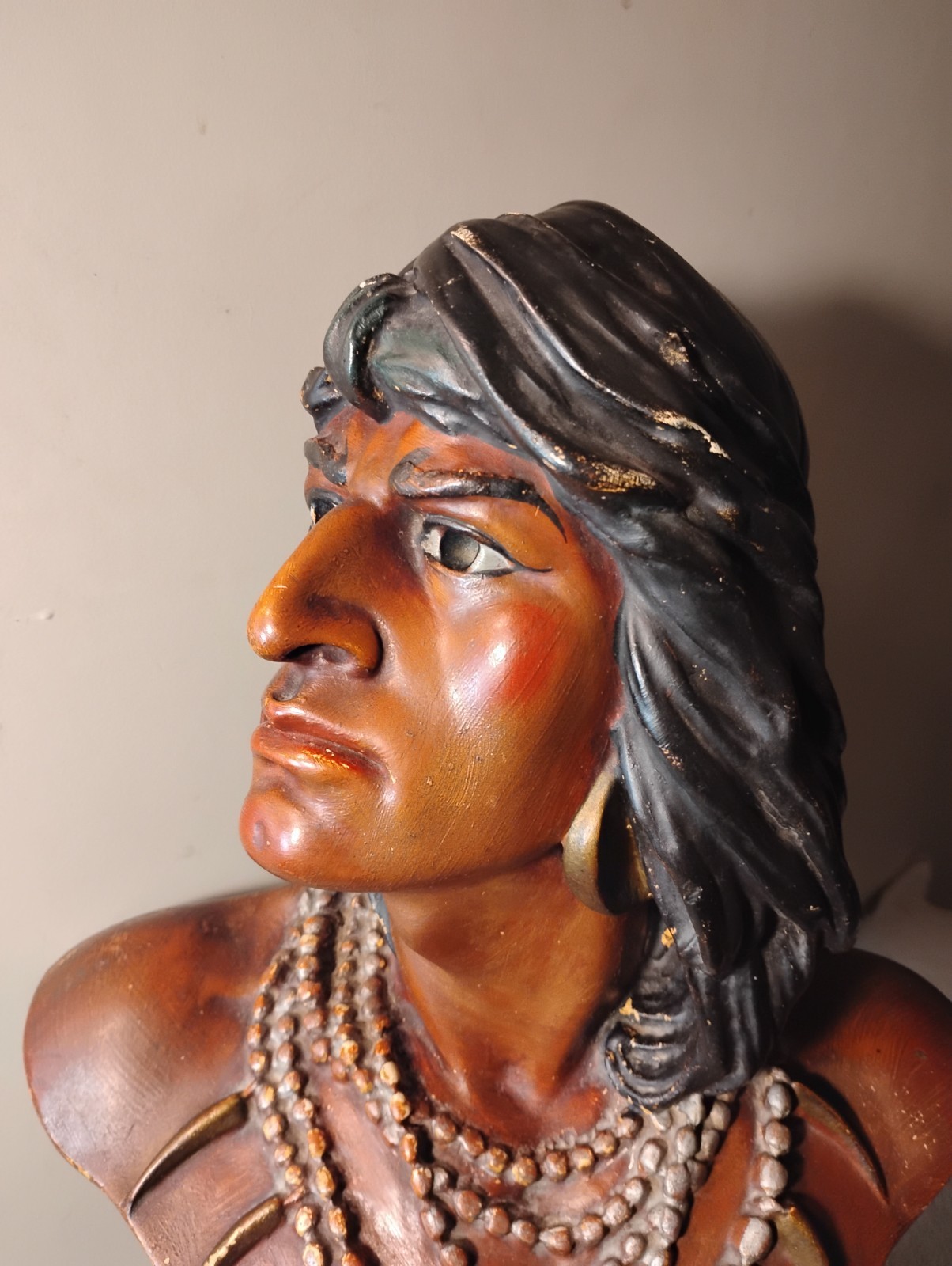Vtg Hiawatha Native American Chalkware Bust Figure Cigar Store Statue SUPERB 21"