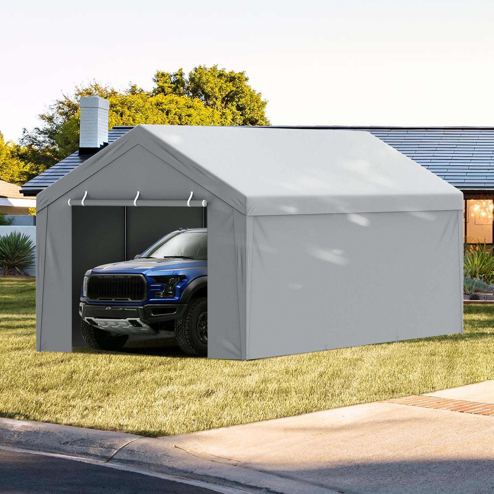 VEVOR Carport Replacement Canopy Car Shelter Tent Top+Side Wall 10x20 ft Grey