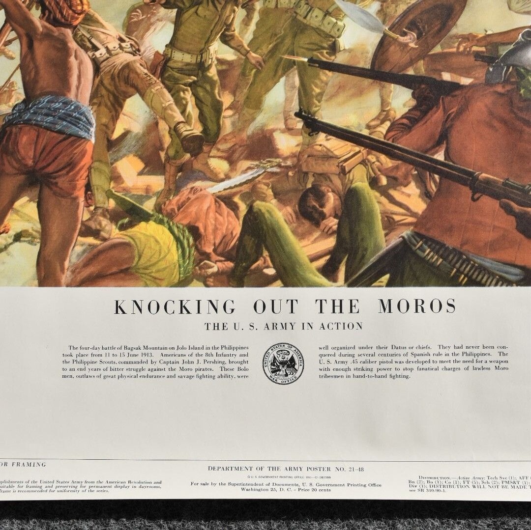 Vintage Knocking Out The Moros US Army In Action Poster Print No 21-48 20" x 24"