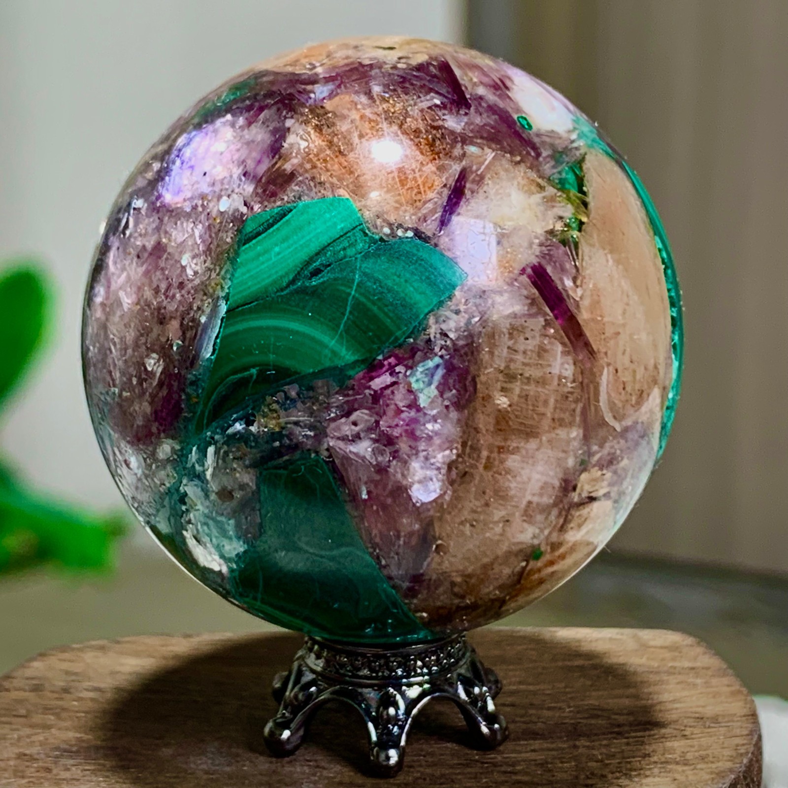 94G Newly discovered rare malachite purple mica symbiotic sphere restoration