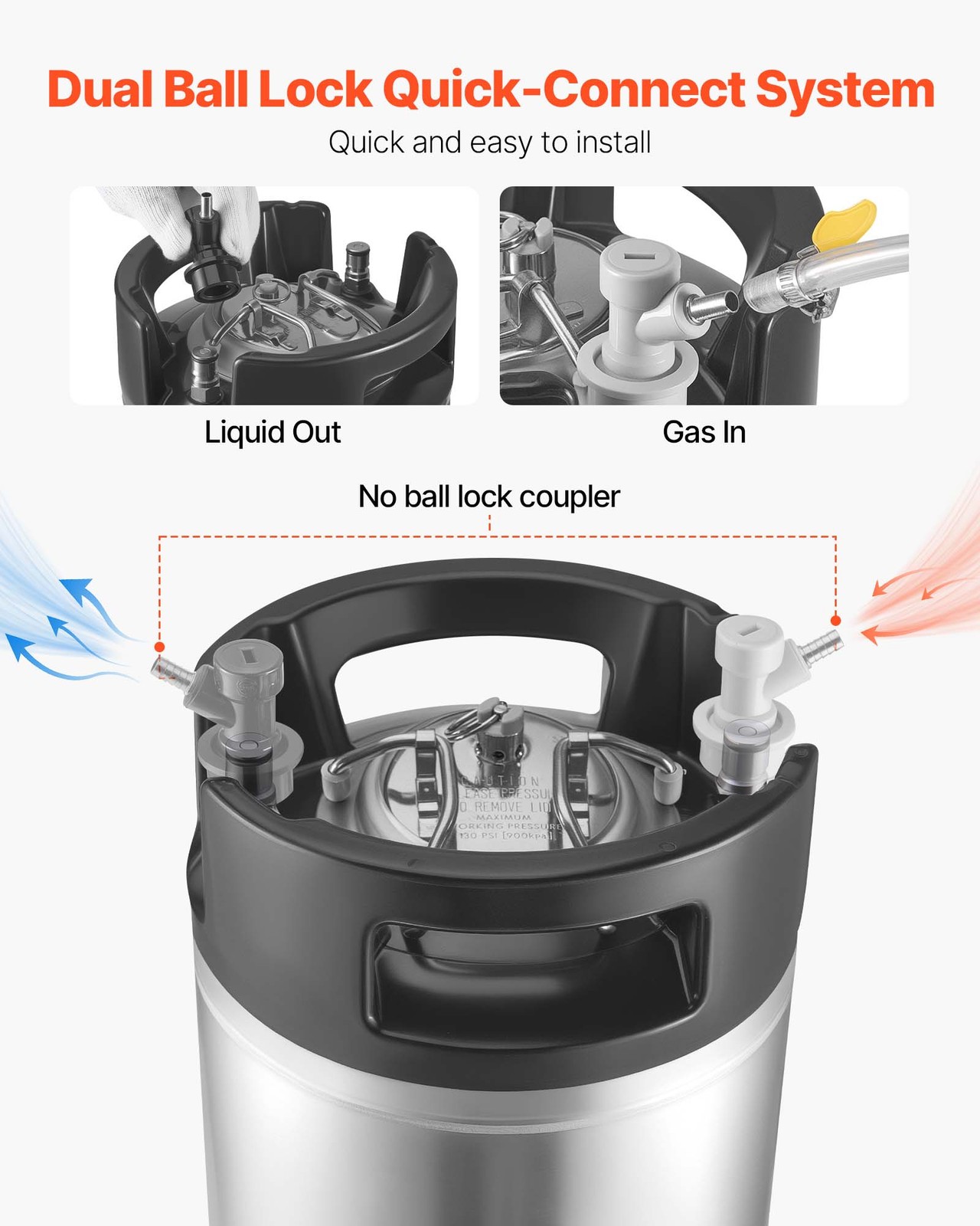 VEVOR Corny Ball Lock Keg 2.5 Gallon Ball Lock Corny Keg Home Brew Kegs 2 PCS