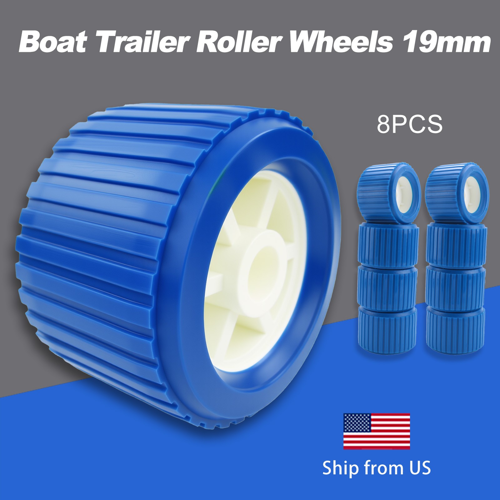 8PCS PP Boat Trailer Rollers Marine Ribbed Wobble Rollers 19MM Bore 110*75*19mm