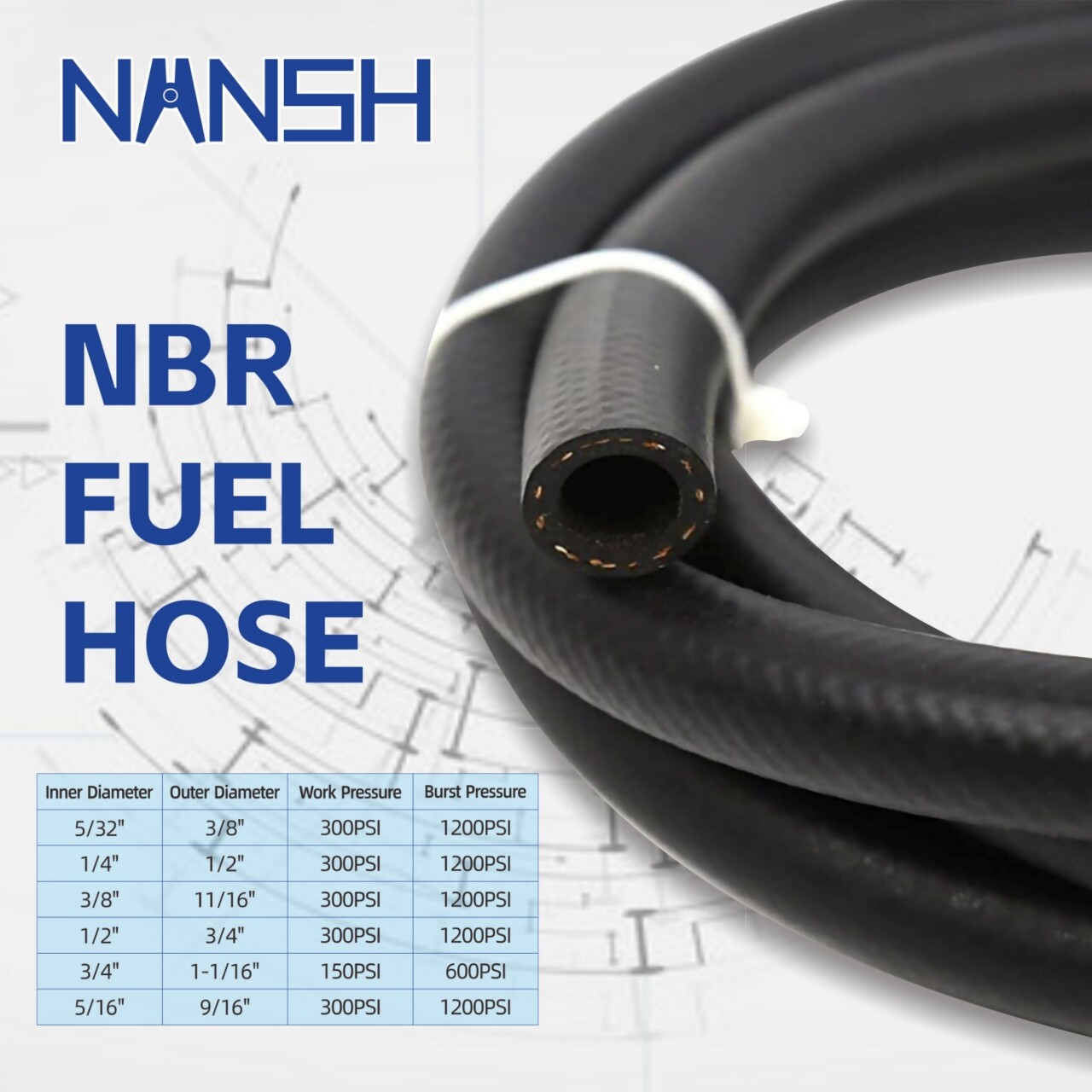 Nitrile Rubber (NBR) EFI Fuel Injection Line Hose Flexible braided Gas Line