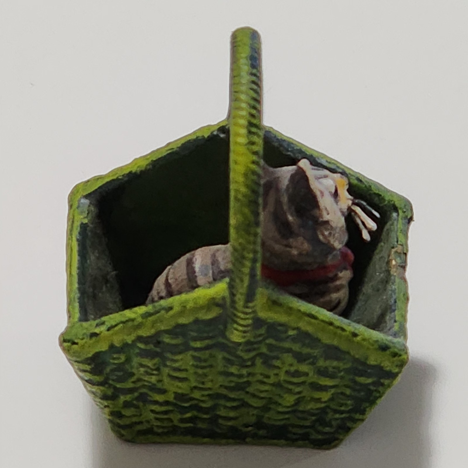 Bermann Vienna Bronze Cold Painted Kitten in Green Basket Figurine