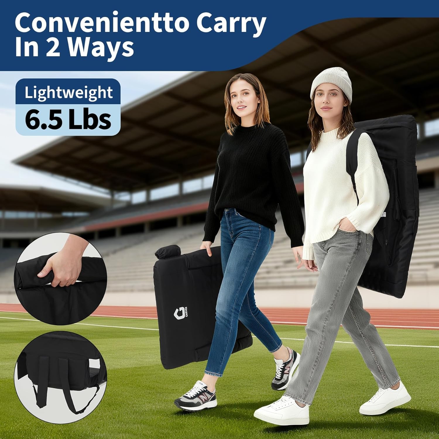 2 Pack Heated Massage Stadium Seats for Bleachers w/Back Support & Wide Cushion