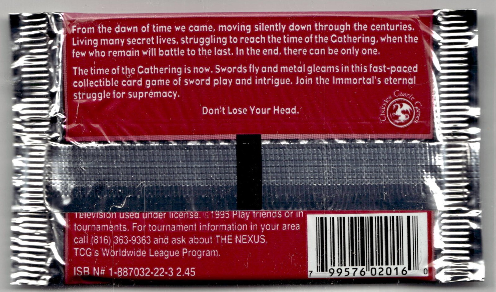 1995 Highlander Swordmaster Trading Cards Sealed Booster Pack